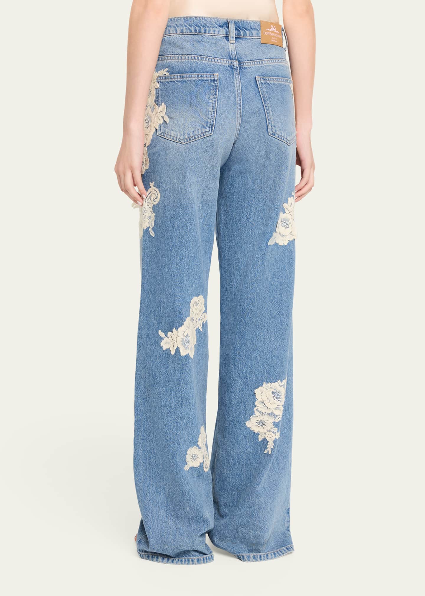 LoveShackFancy Bambie Lace Applique Jeans - Bergdorf Goodman