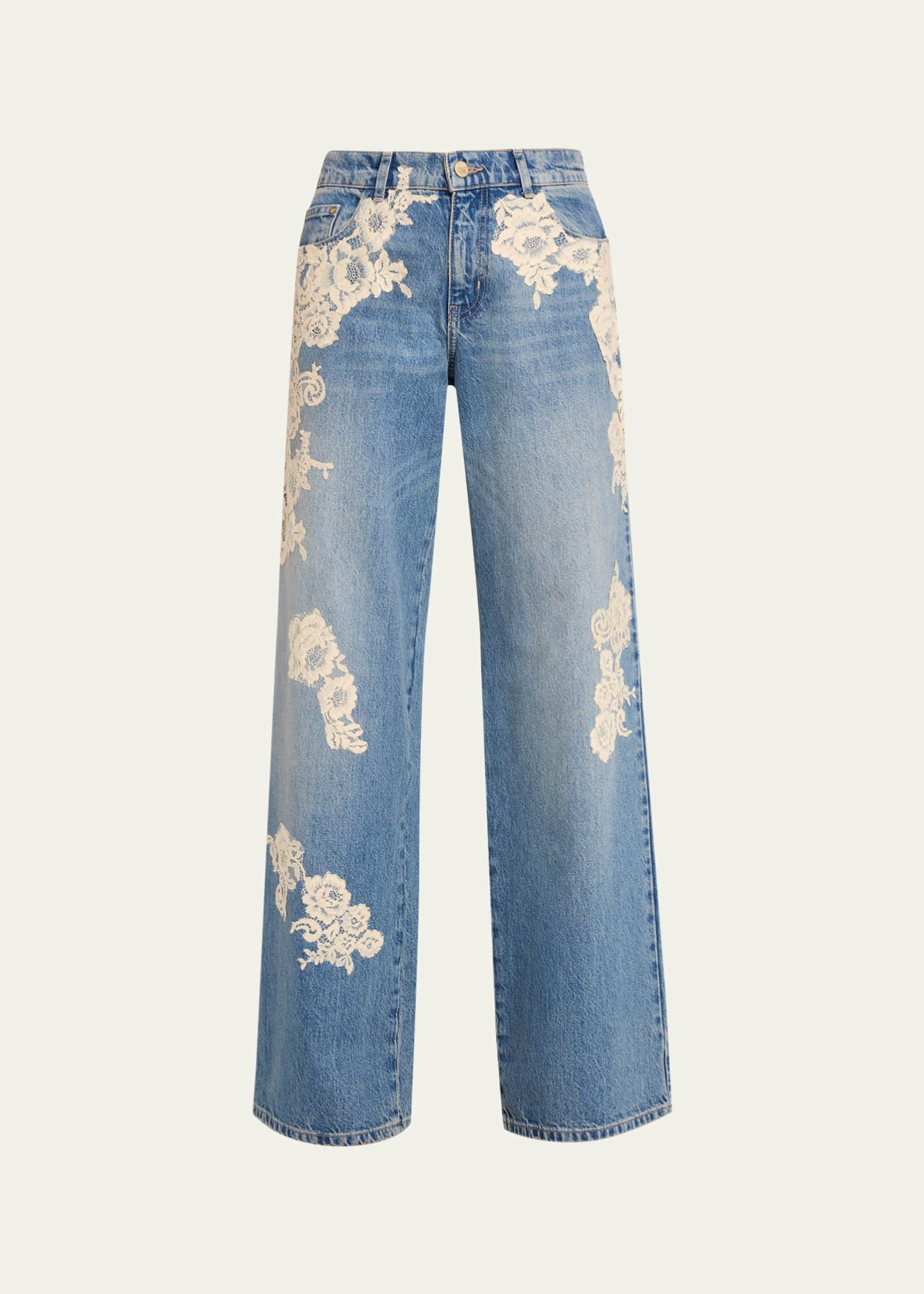 LoveShackFancy Bambie Lace Applique Jeans - Bergdorf Goodman