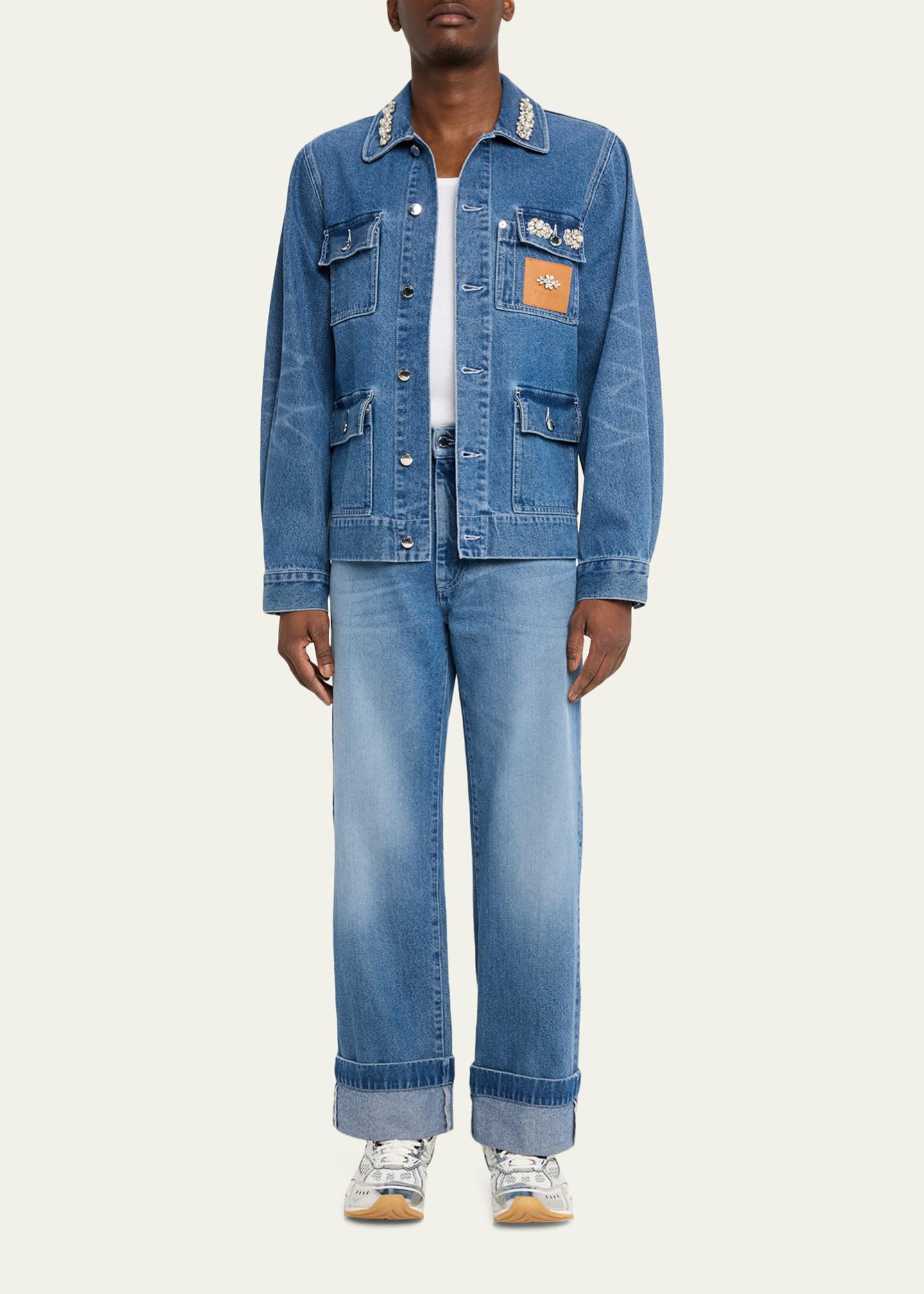 Simone Rocha Men's Embellished Washed Denim Jacket - Bergdorf Goodman