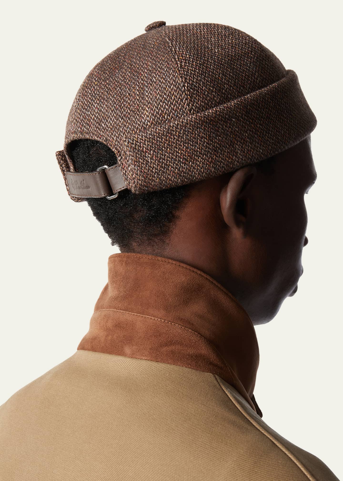 Loro Piana Men's Sasha Linen-Blend Beanie Hat with Leather Strap