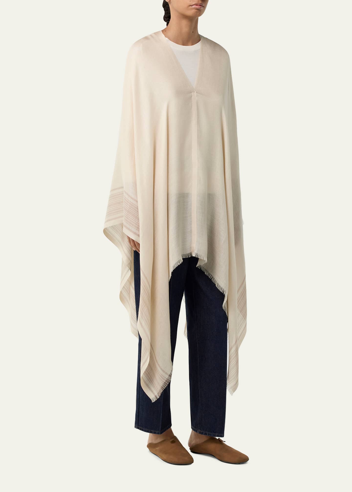 Loro Piana Aida Suitcase Stripe Silk and Linen Poncho - Bergdorf