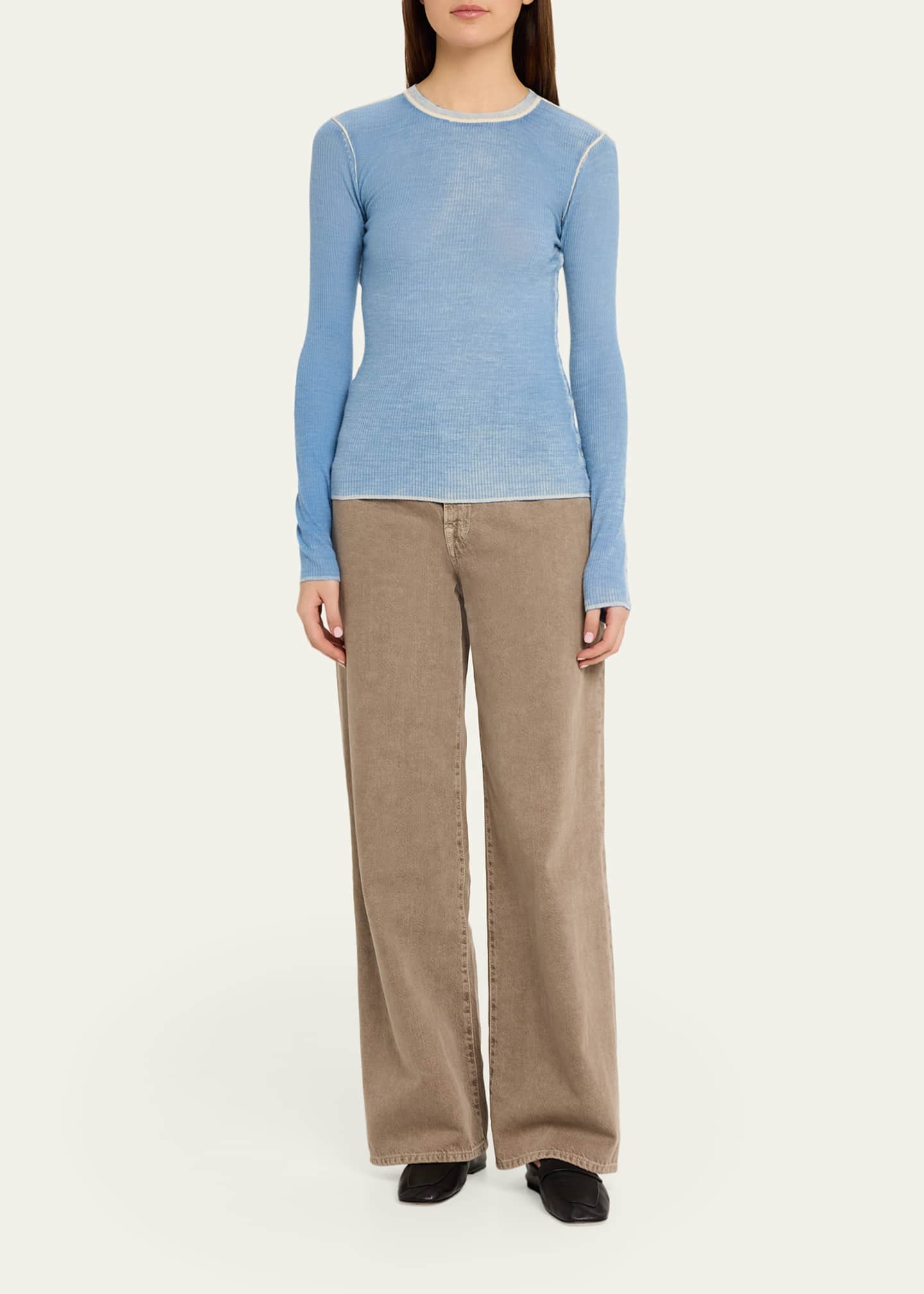 6397 Printed Long-Sleeve Crewneck Top - Bergdorf Goodman