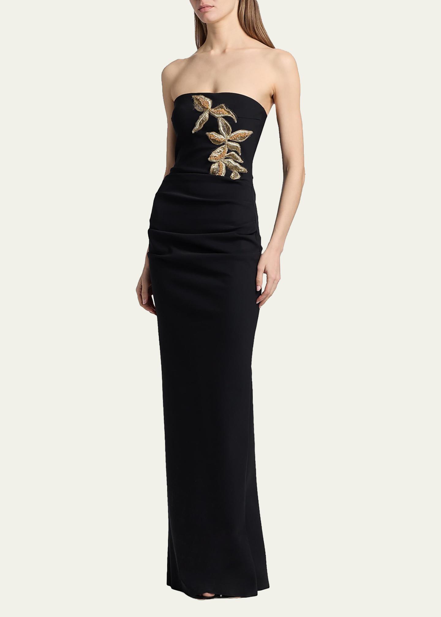 chiara boni black dress La Petite Robe Women's Nitra Beaded Embroidered Strapless Gown - Buckle belt maternity gown for photo shoot TOPSHOP Asymmetric Tuck Long Color:Black - off-white