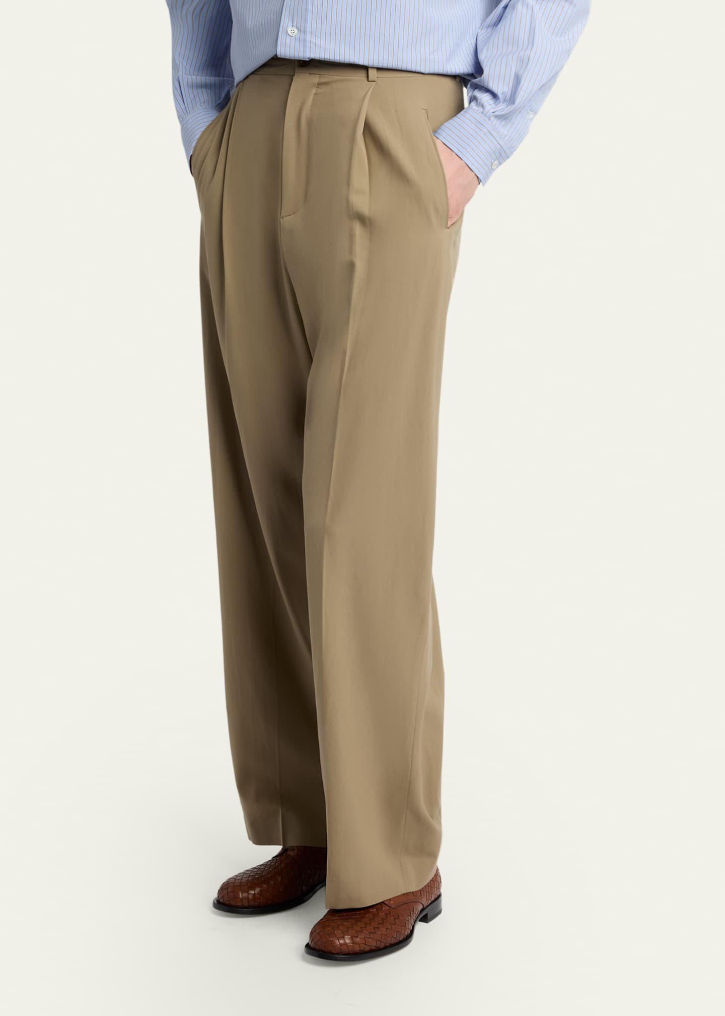 THE ROW Men's Thom Pleated Wool-Silk Pants - Bergdorf Goodman