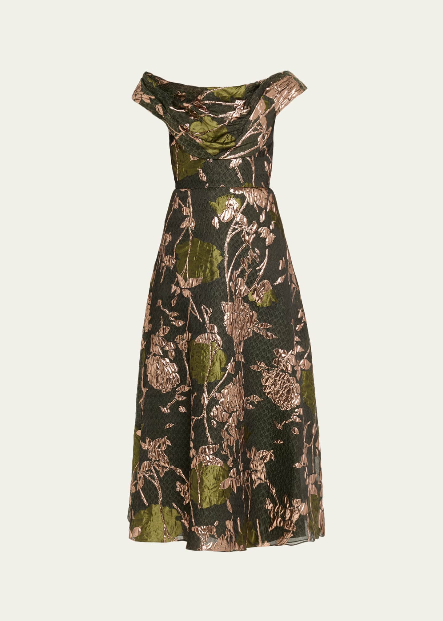 knee length dresses for ladies Rent Asos Edition Tiered Metallic Floral Jacquard Midi Dress In Ivory main image 1