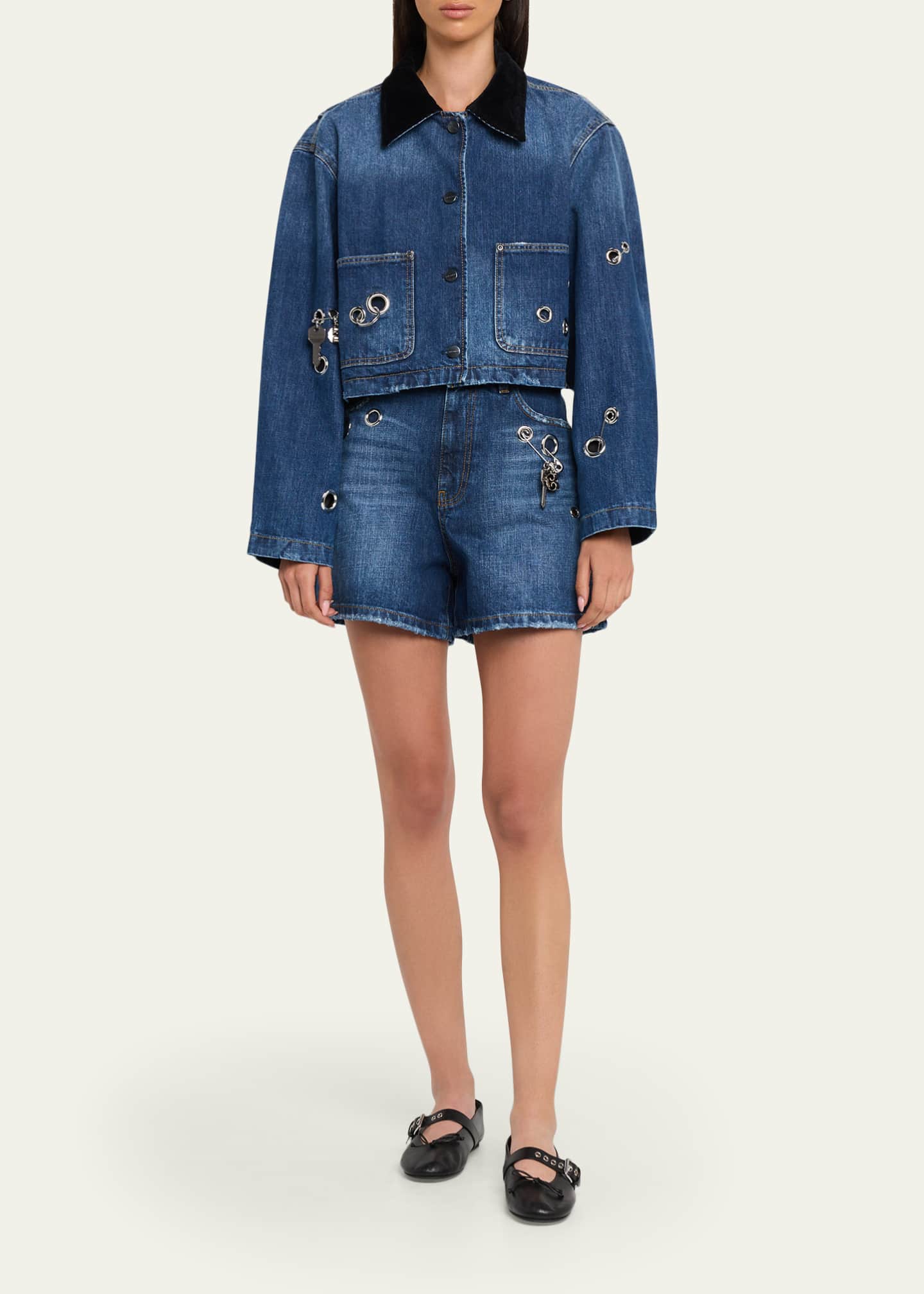 MARC JACOBS パフスリーブ　短丈デニムジャケット Marc Jacobs Grommet Denim Crop Utility Jacket - Bergdorf Goodman