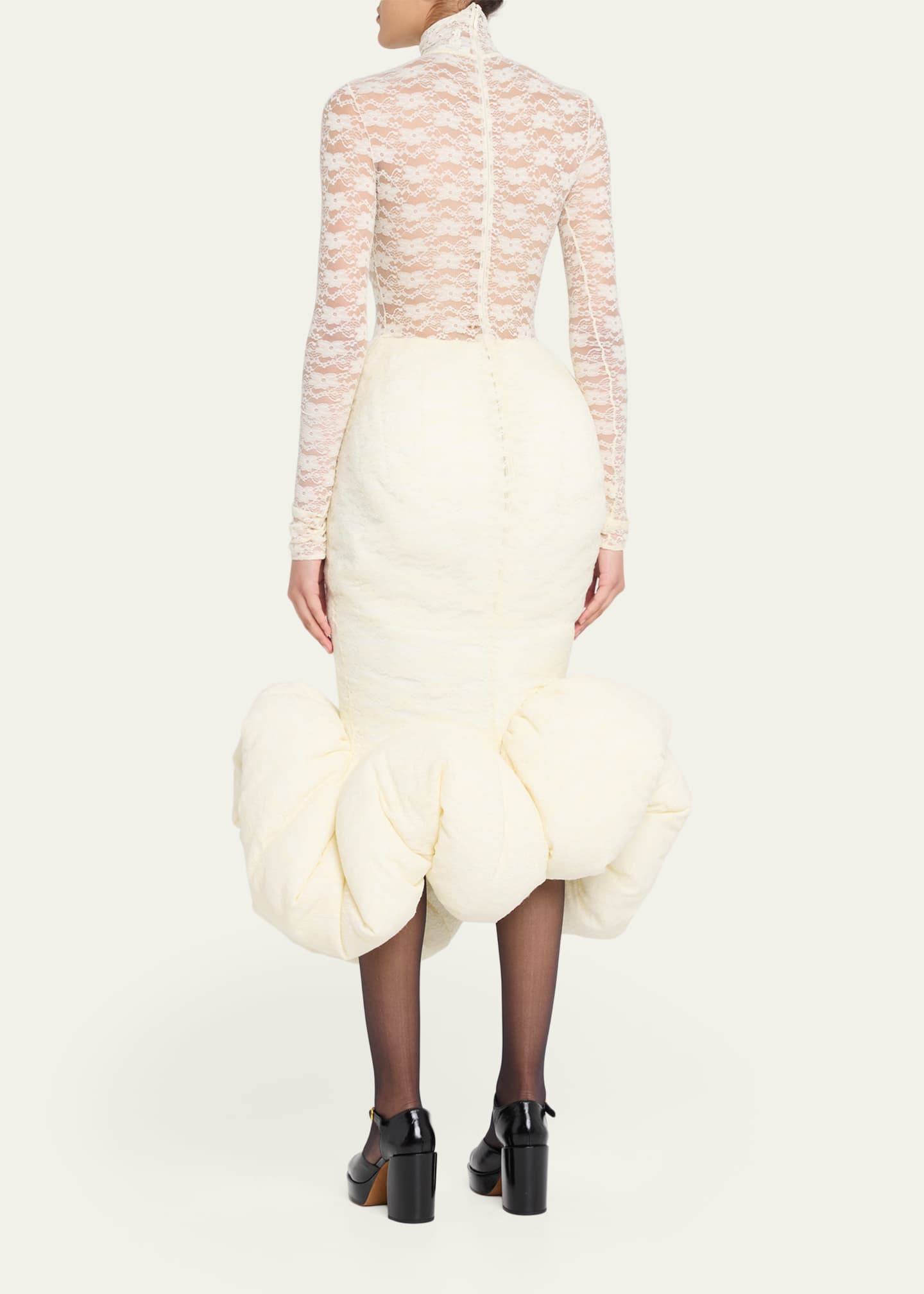 marc jacobs midi dresses Marc Jacobs Runway Stretch Lace Long-Sleeve Midi Mermaid Dress, Ivory, Women's, 2, Cocktail & Party Wedding Guest Dresses Long-Sleeve Dresses