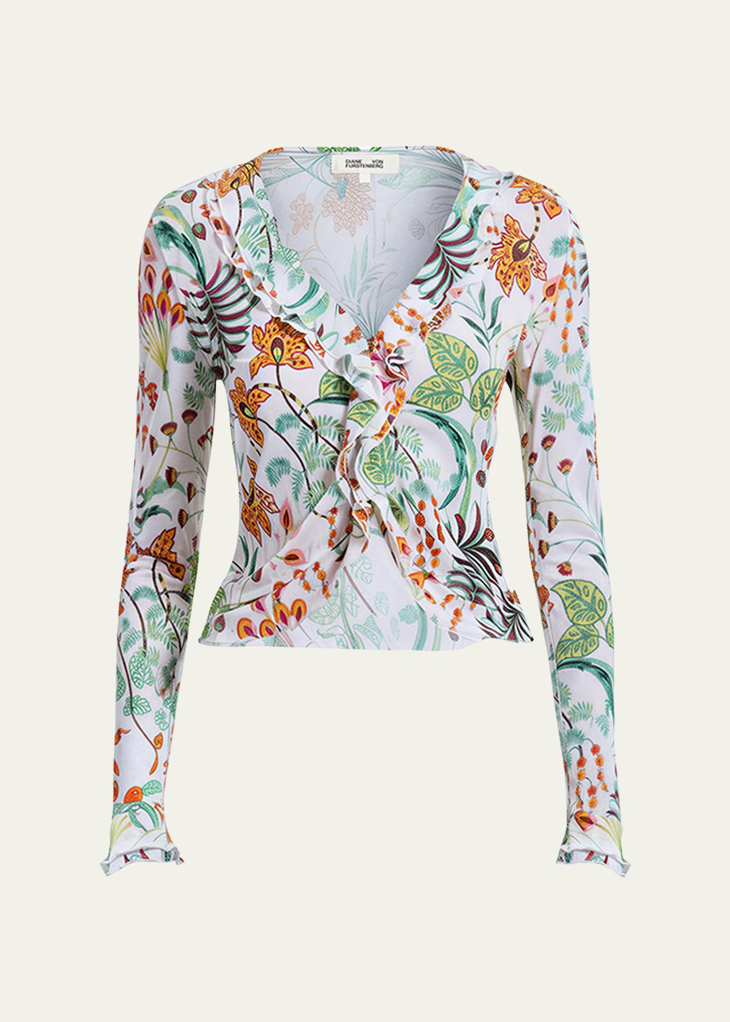 Diane von Furstenberg Fern Cropped Floral-Print Ruffle Top - Bergdorf ...