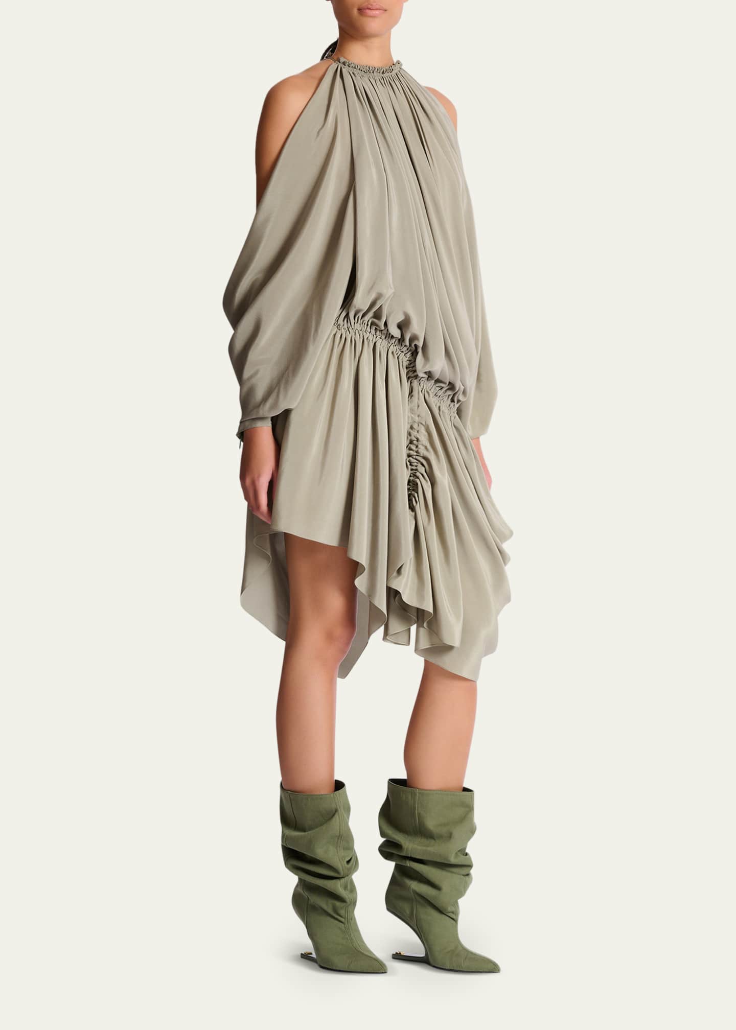 balmain asymmetric dress Balmain // Black Asymmetrical Cutout Ruched Mini Dress – VSP Consignment main image 0