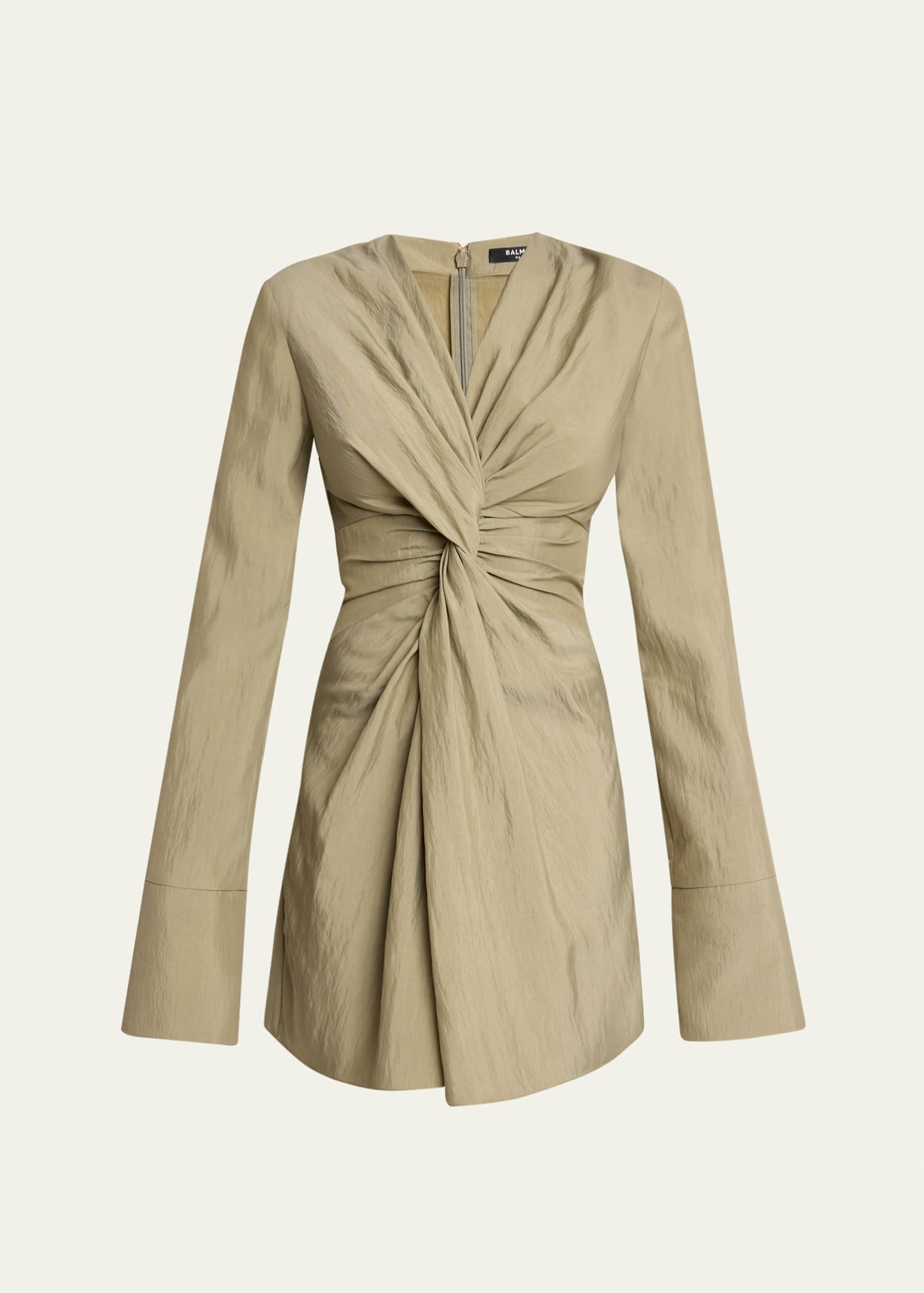 balmain long sleeve dress Balmain Long Sleeve Twist Detail Mini Dress, Green, Women's, 4, Cocktail & Party Wedding Guest Dresses Mini Dresses