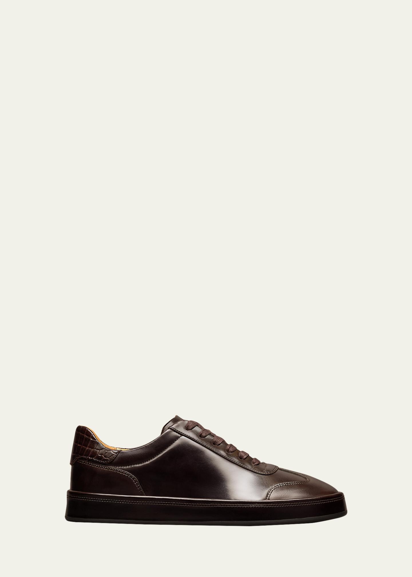Allen Edmonds Reserve Hawthorne Reserve Lace-Up Sneaker in Deep Brown Calf & Genuine Croc, size 12.0 D, Leather/Rubber