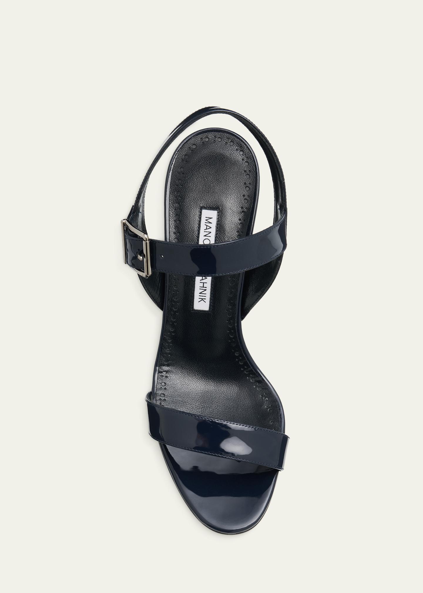 Manolo Blahnik 90mm Patent Leather Ankle-Strap Sandals - Bergdorf