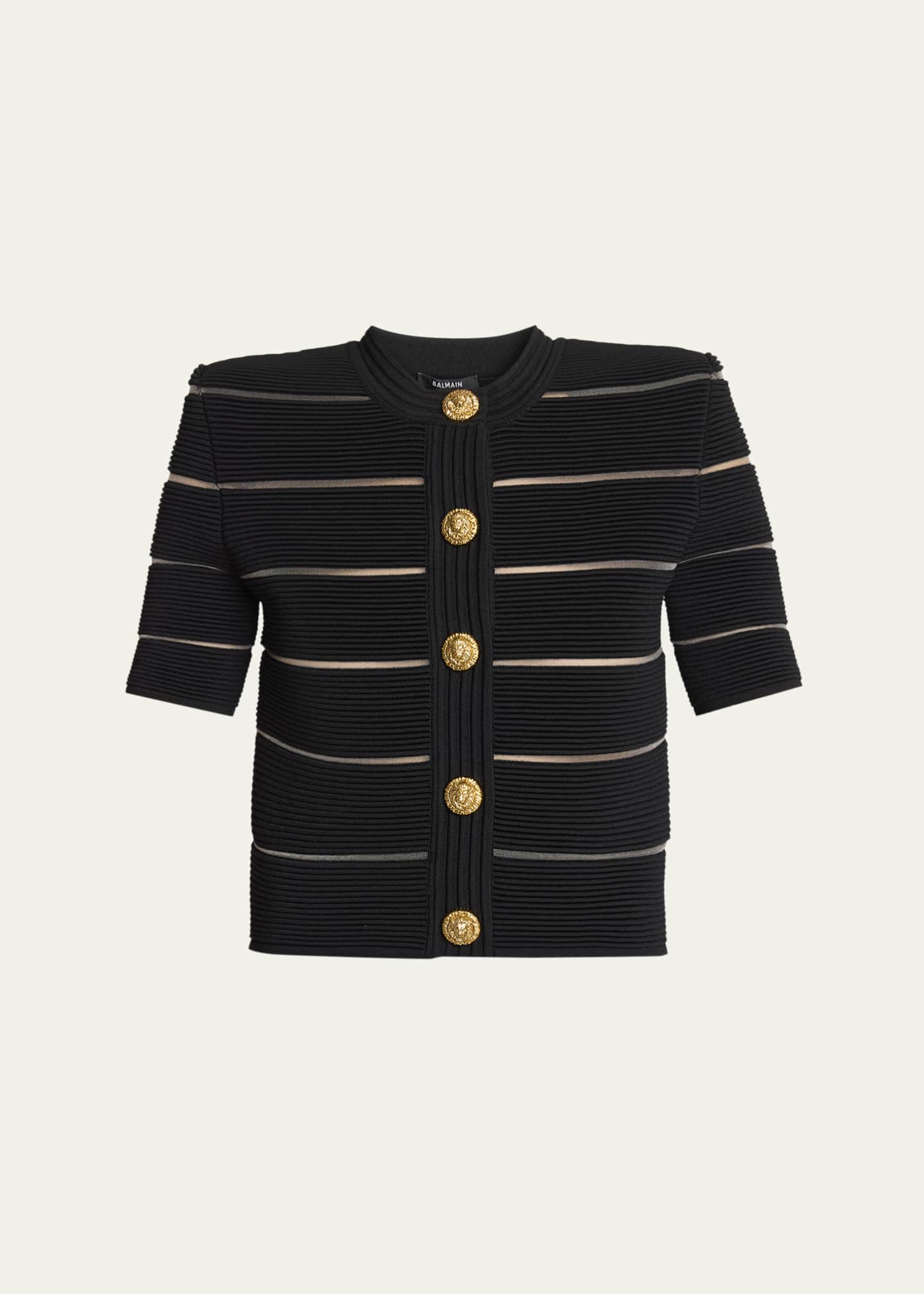 Balmain Metallic Striped Strong-Shoulder Crop Cardigan - Bergdorf
