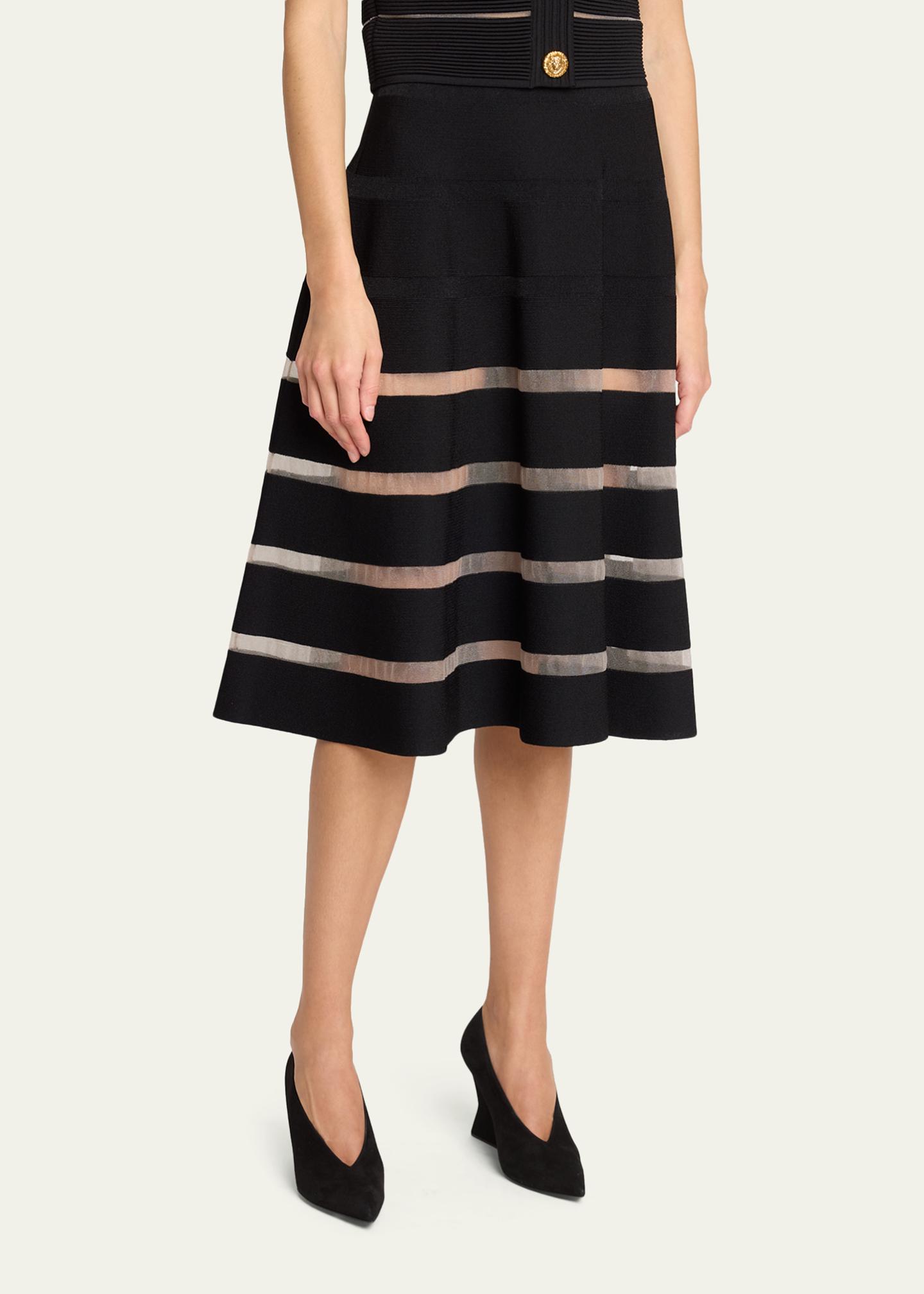 Balmain Sheer Striped Midi Skirt - Bergdorf Goodman