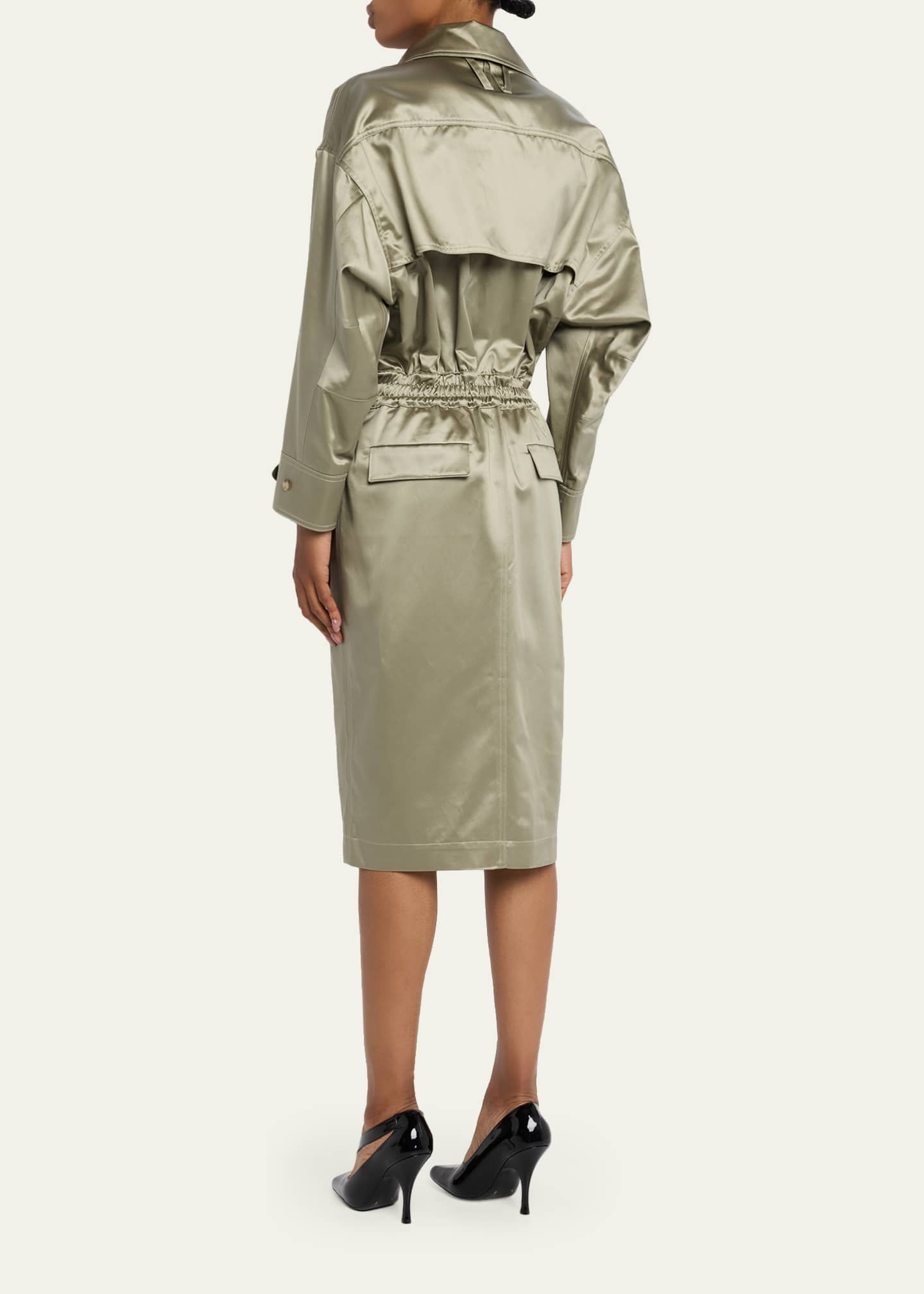 trench dress midi Downtown Diva Belted Trench Coat Midi Dress - Khaki