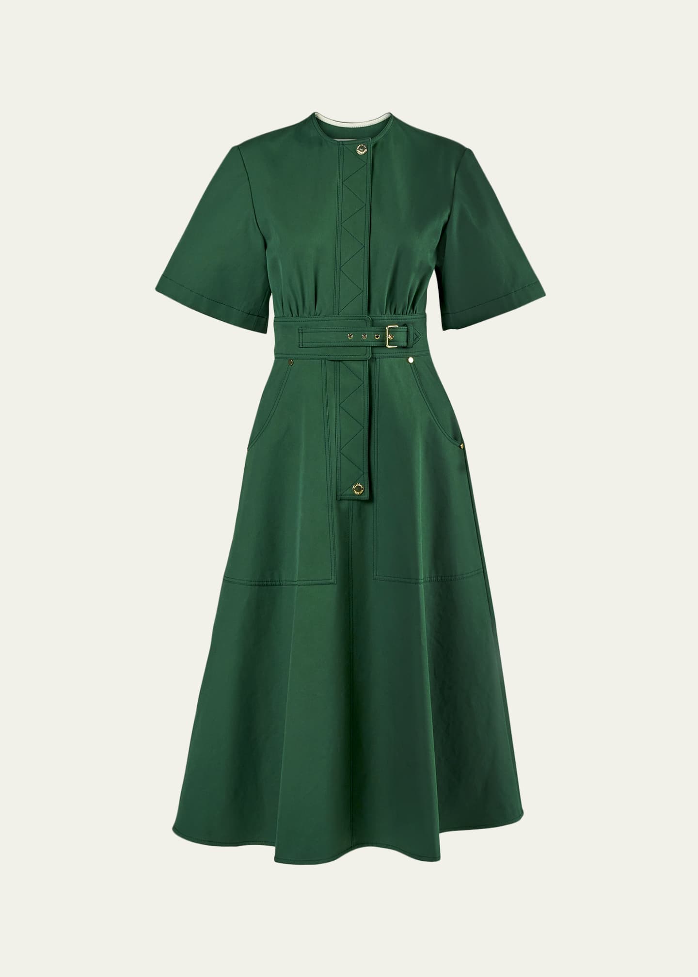 belted a line midi dress Donna Karan Women's Abstract Belted A Line Midi Shirt Dress in Light Olive Multi Green, Size 16W