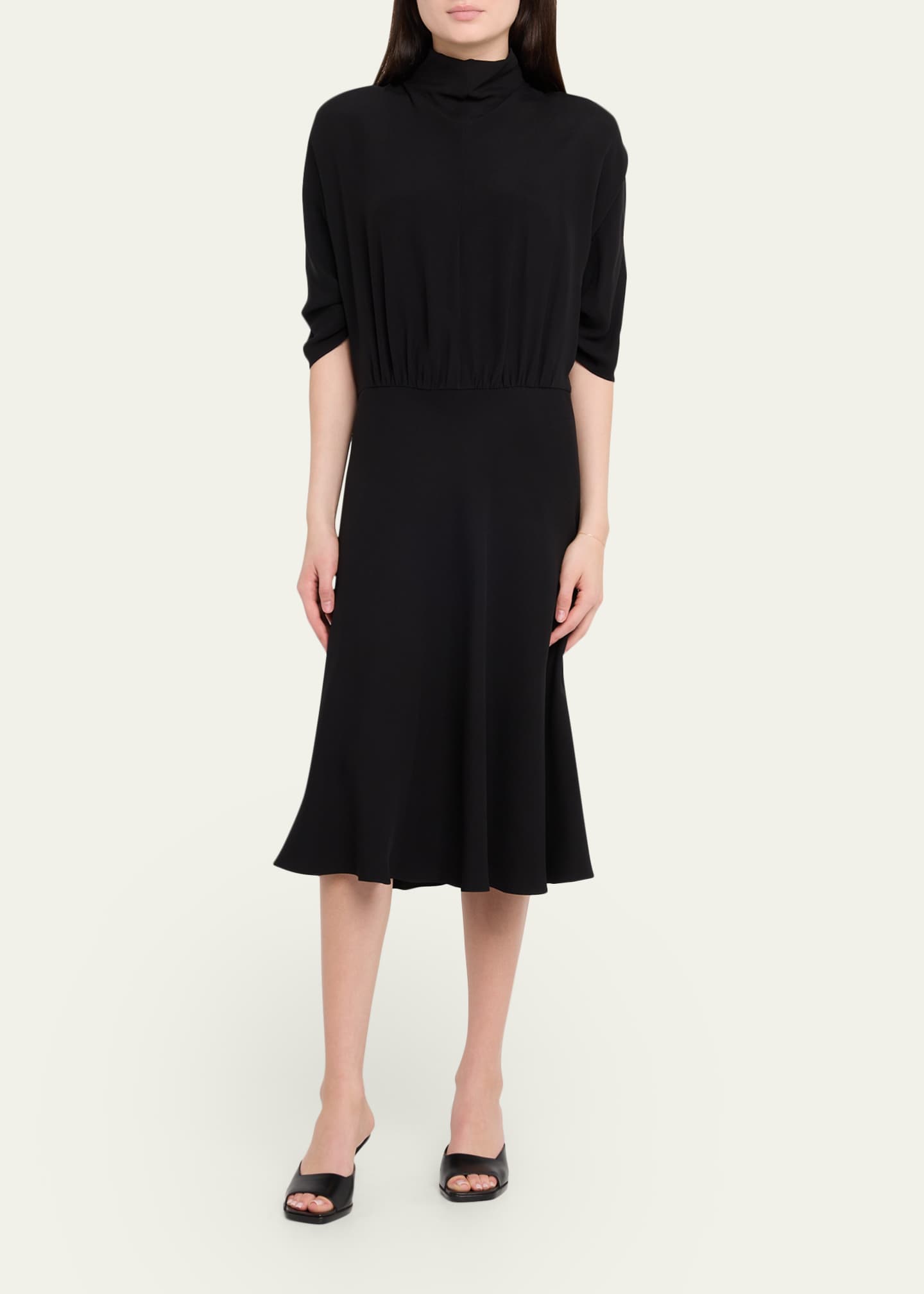 emmeline midi dress The Row Emmeline Short-Sleeve Silk Midi Dress, Black, Women's, 4, Cocktail & Party Wedding Guest Dresses Satin & Silk Dresses