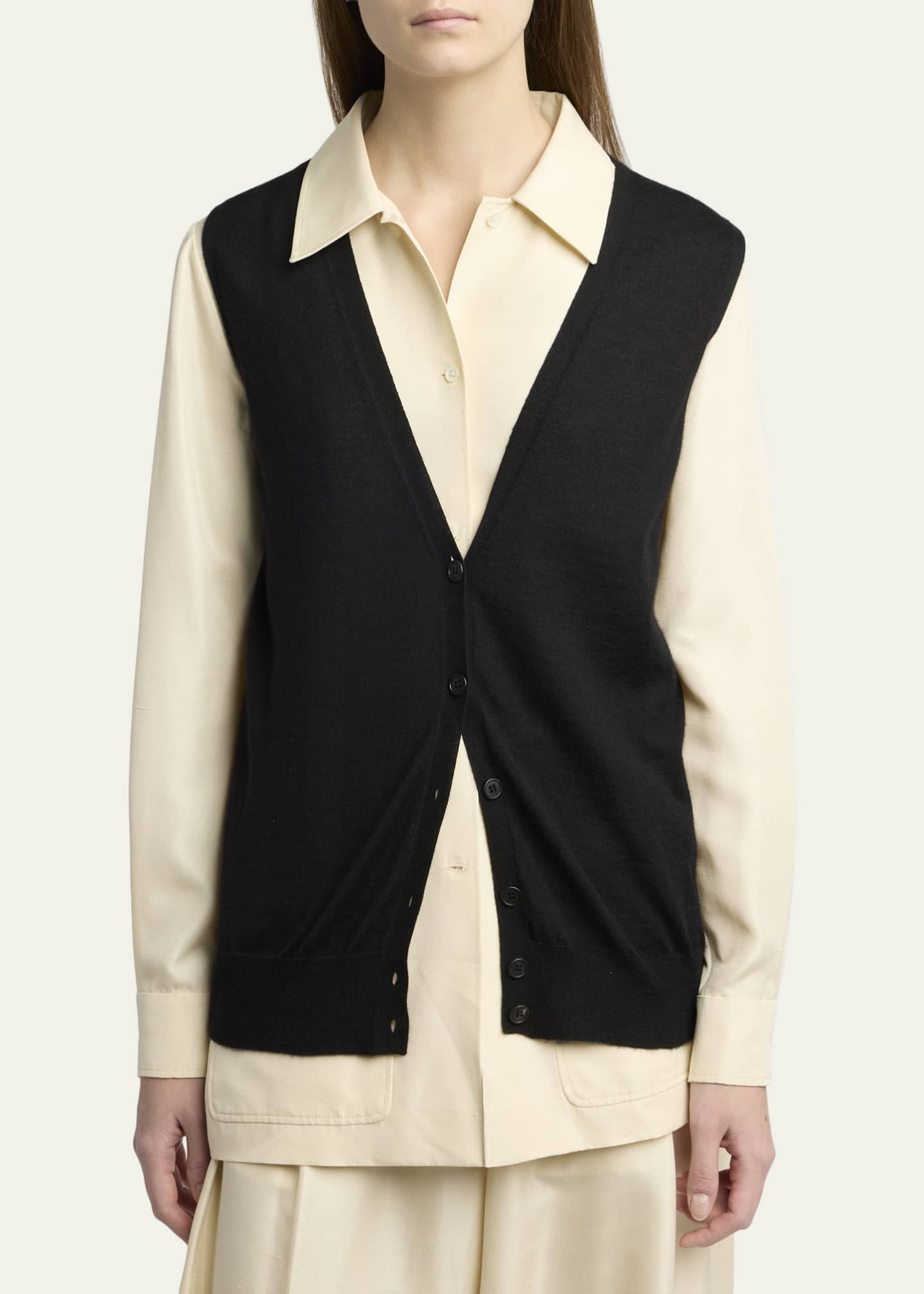THE ROW Neel Cashmere Cardigan Vest - Bergdorf Goodman