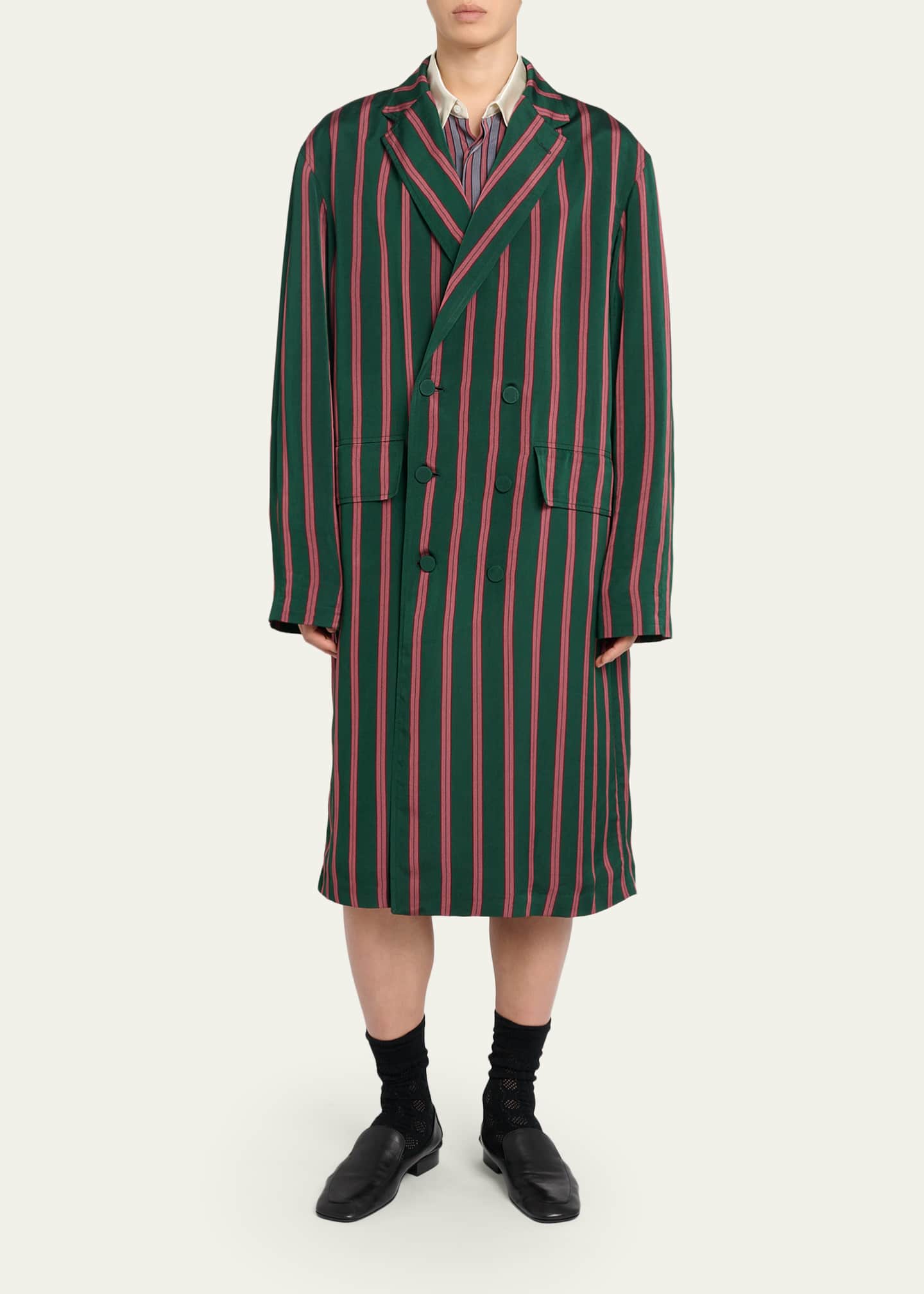 Dries Van Noten Men's Striped Viscose-Silk Coat - Bergdorf Goodman