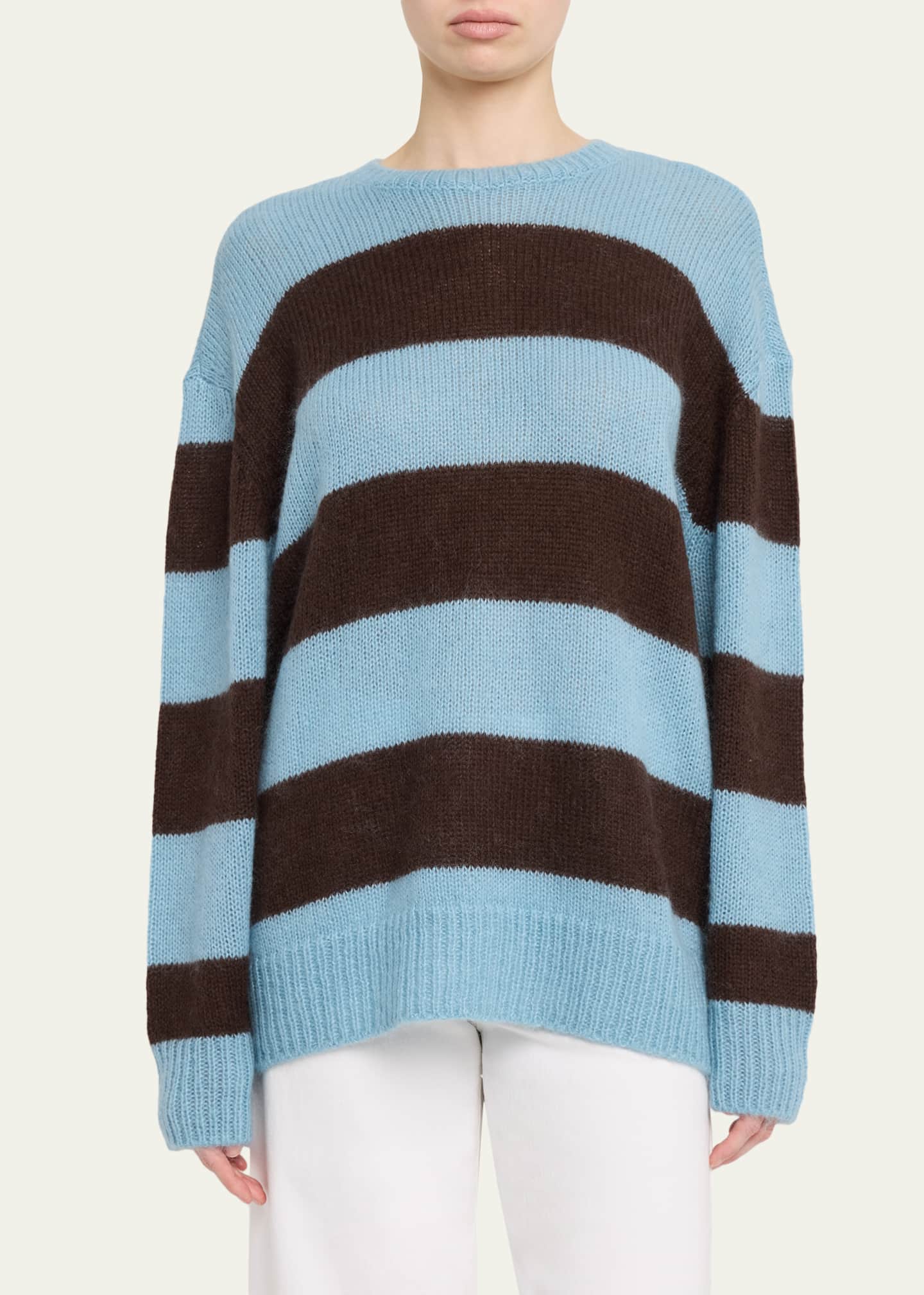 FRAME The Fuzzy Stripe Crewneck Sweater - Bergdorf Goodman