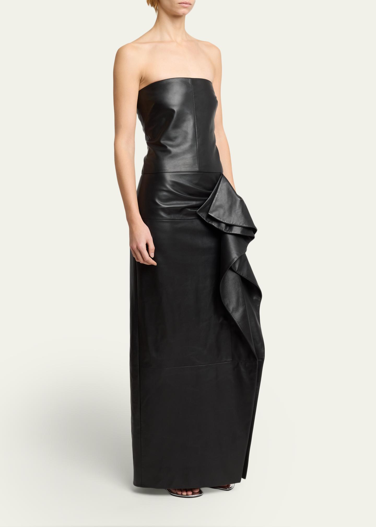 Proenza Schouler Alonna Strapless Leather Dress, Black, Women's, 2
