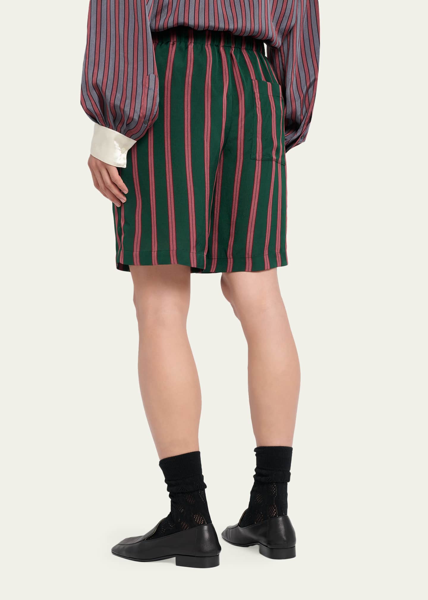 Dries Van Noten Men's Striped Viscose-Silk Drawstring Shorts