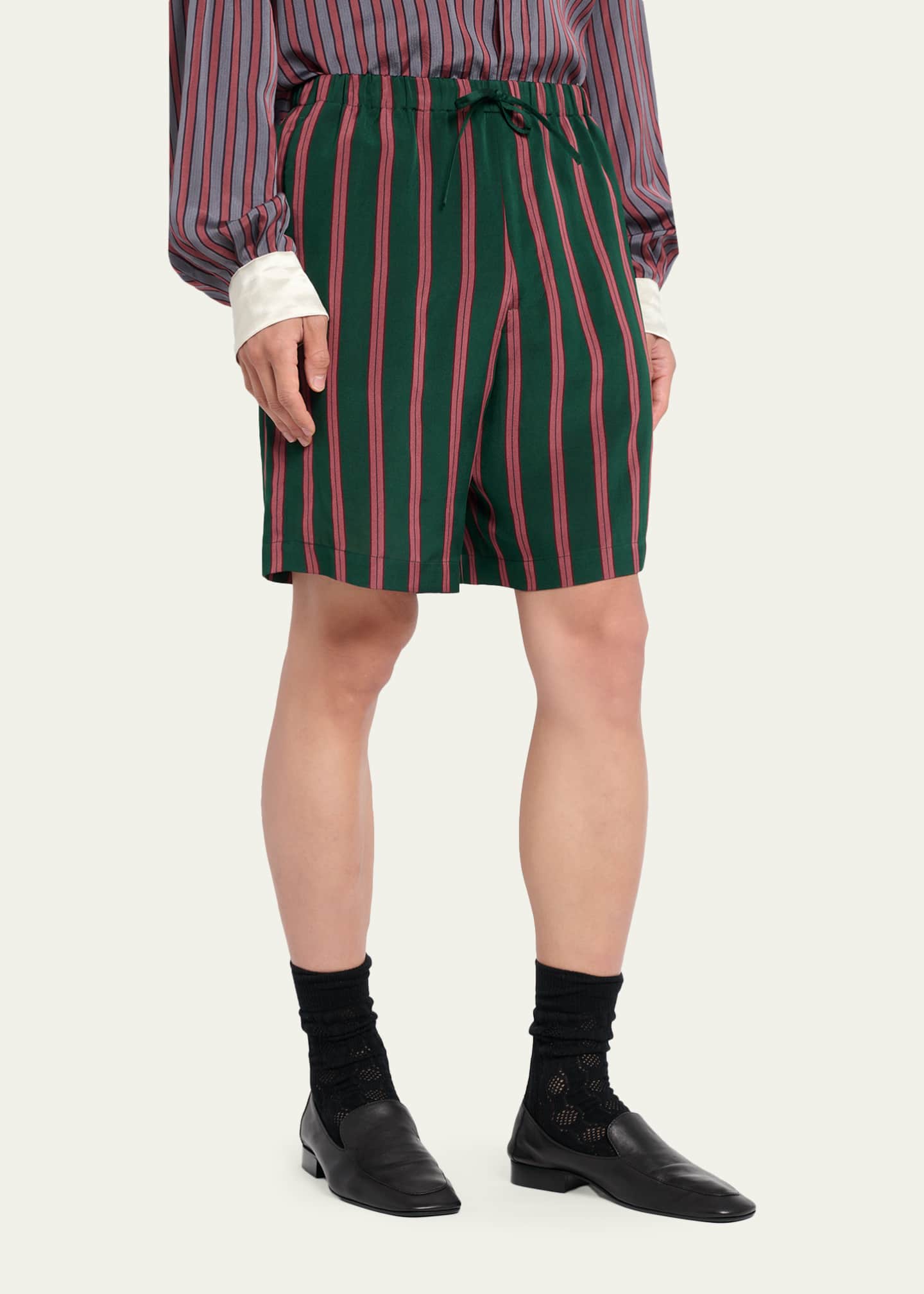 Dries Van Noten Men's Striped Viscose-Silk Drawstring Shorts