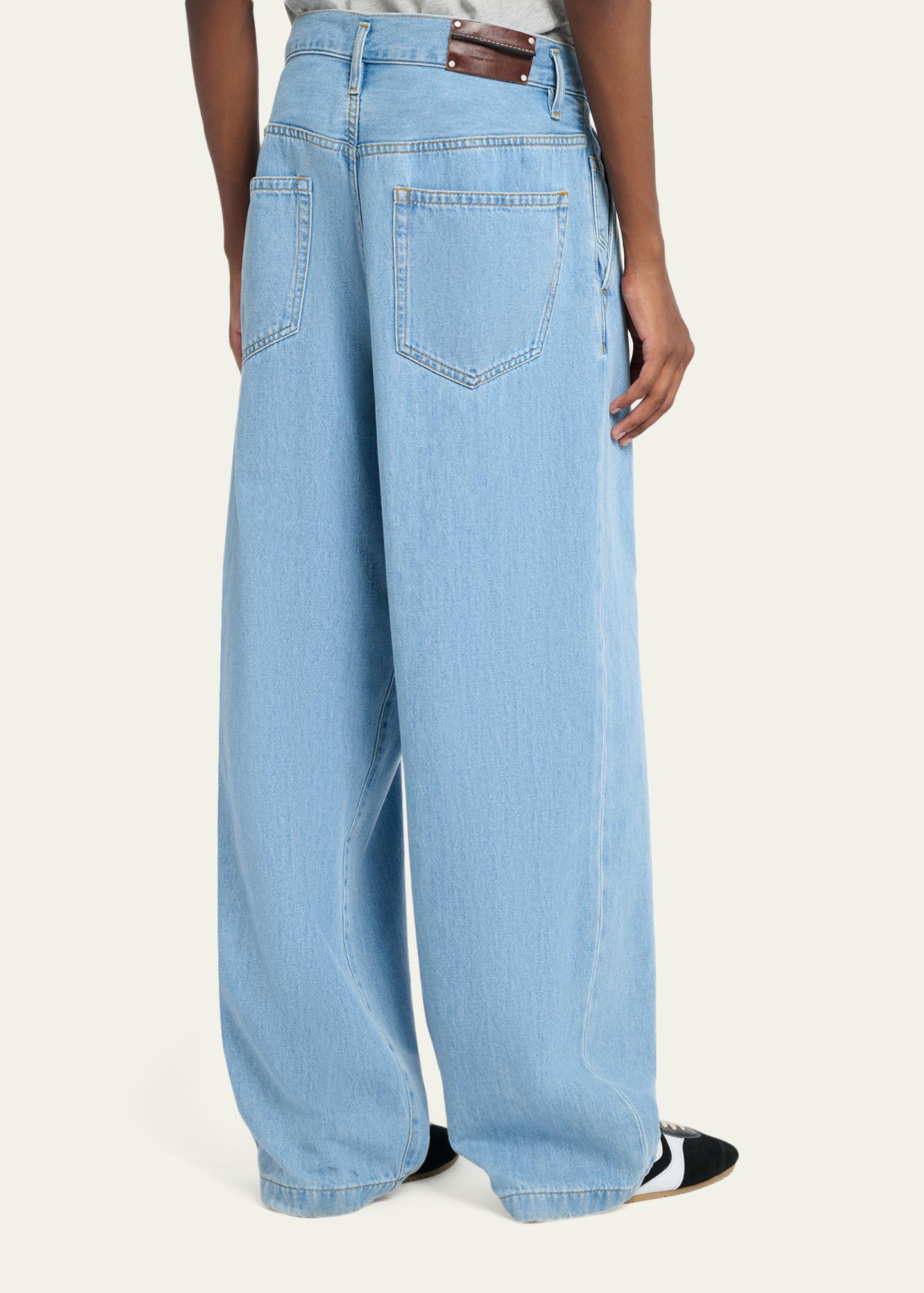 Dries Van Noten Men's Light Blue Pleated Denim Jeans - Bergdorf