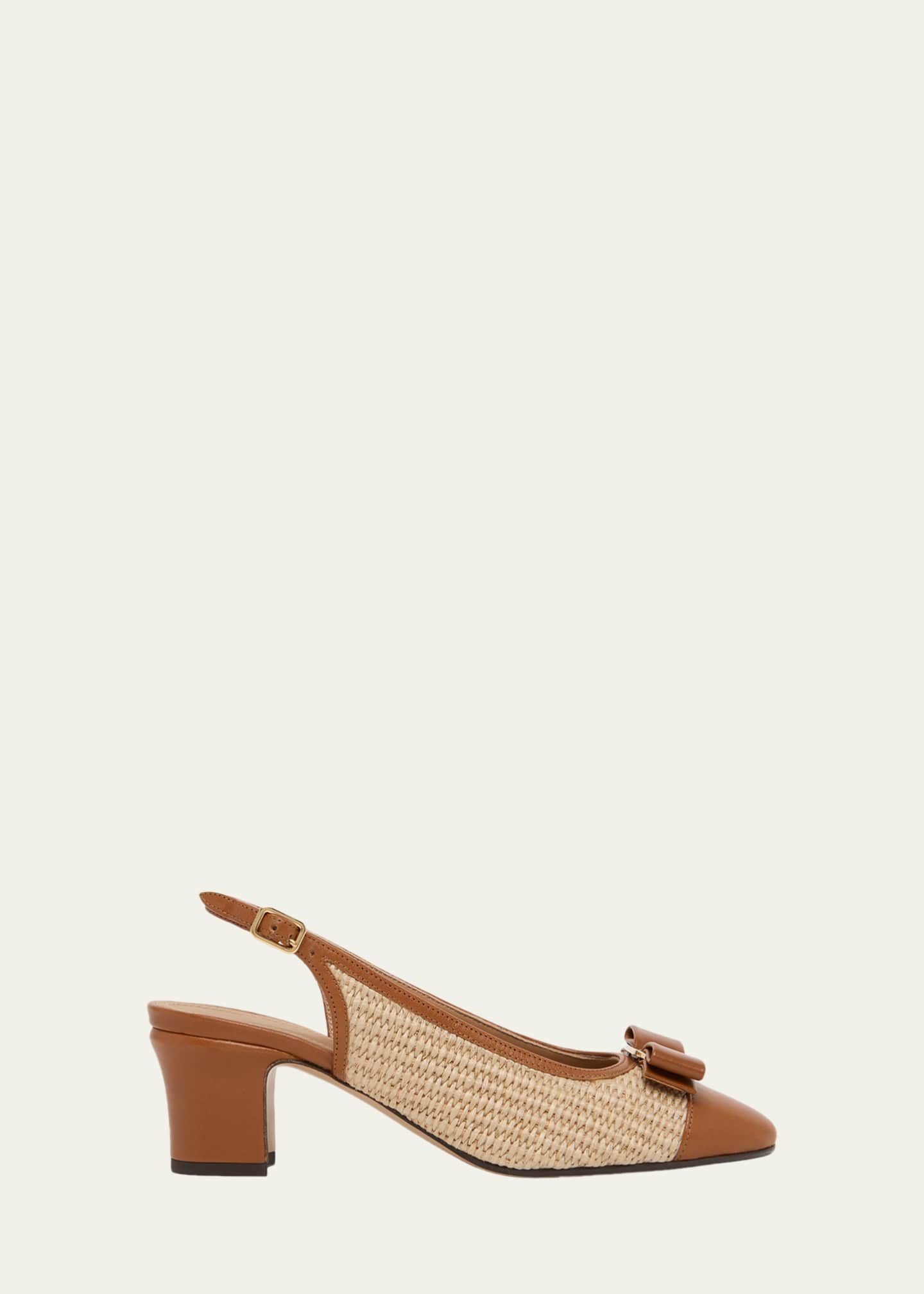 Ferragamo 55mm Vetty Raffia and Leather Slingback Pumps - Bergdorf