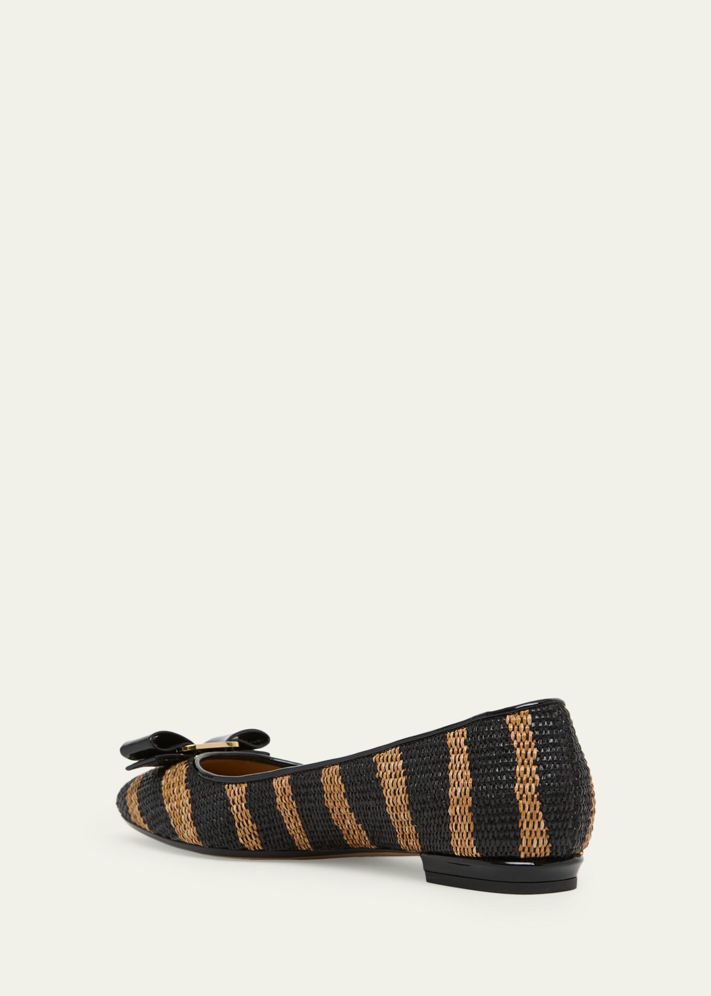 Ferragamo Varina Zebra-Printed Raffia Ballerina Flats - Bergdorf