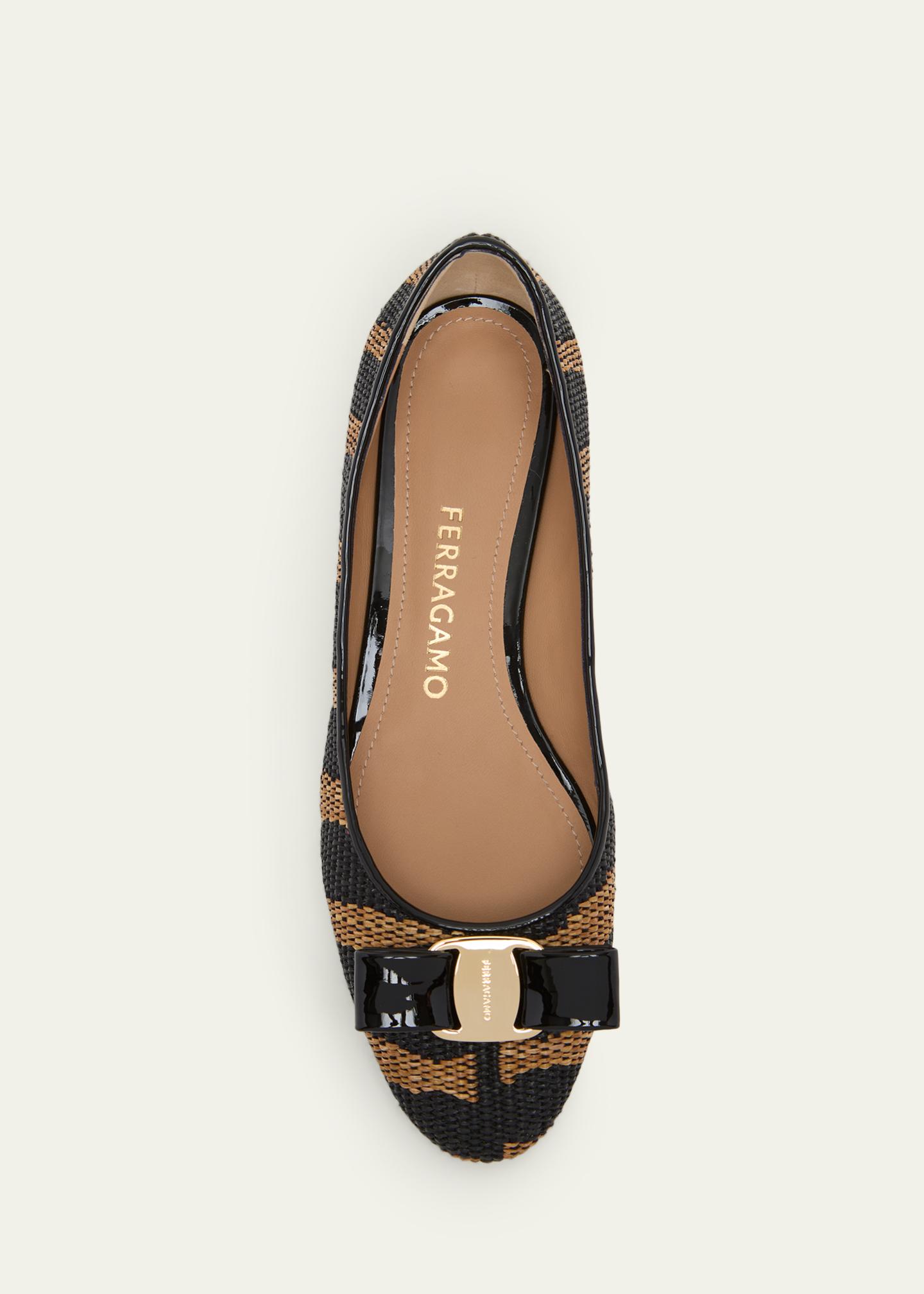 Ferragamo Varina Zebra-Printed Raffia Ballerina Flats - Bergdorf