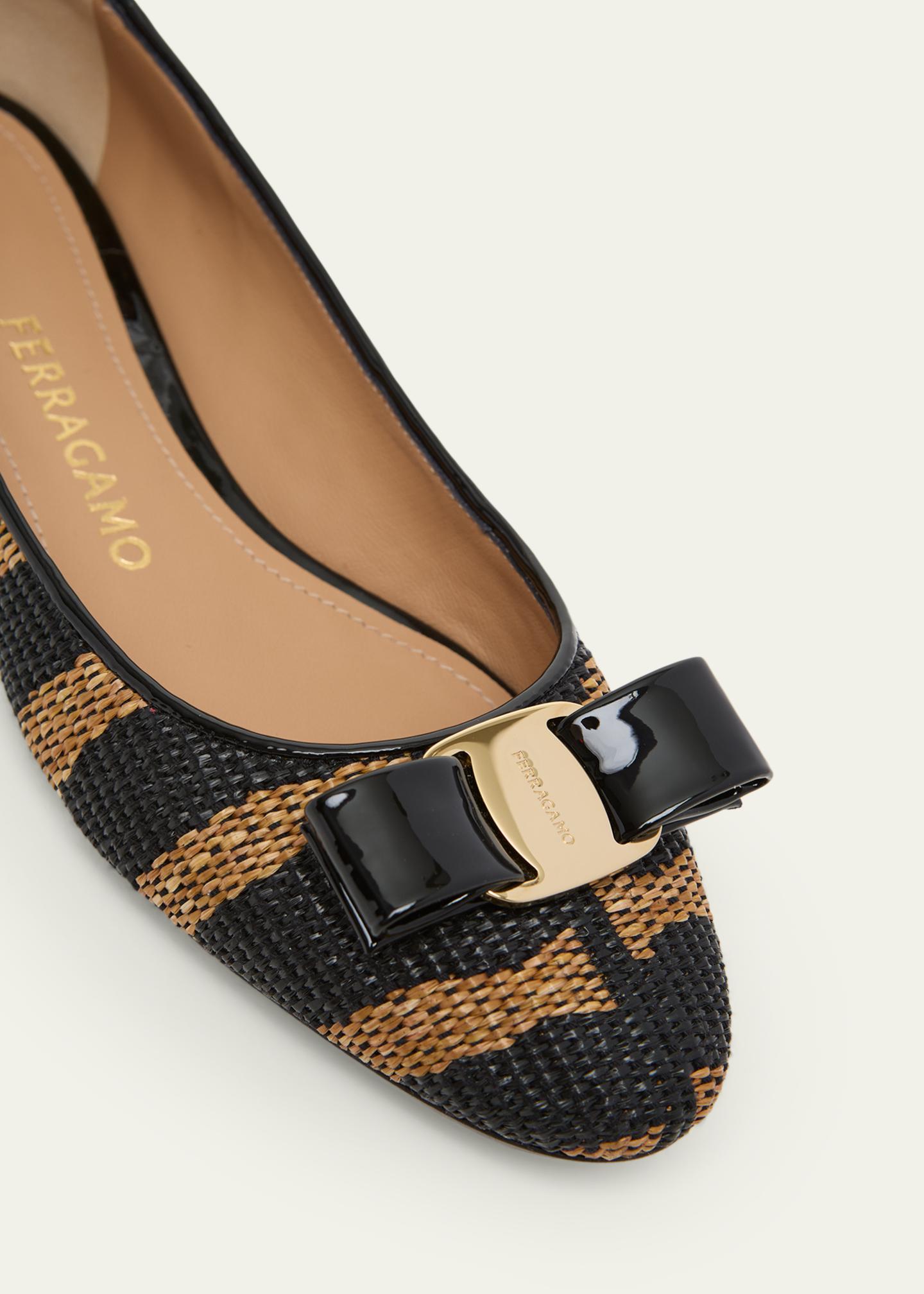 FERRAGAMO Varina Zebra-Printed Raffia Ballerina Flats - Bergdorf