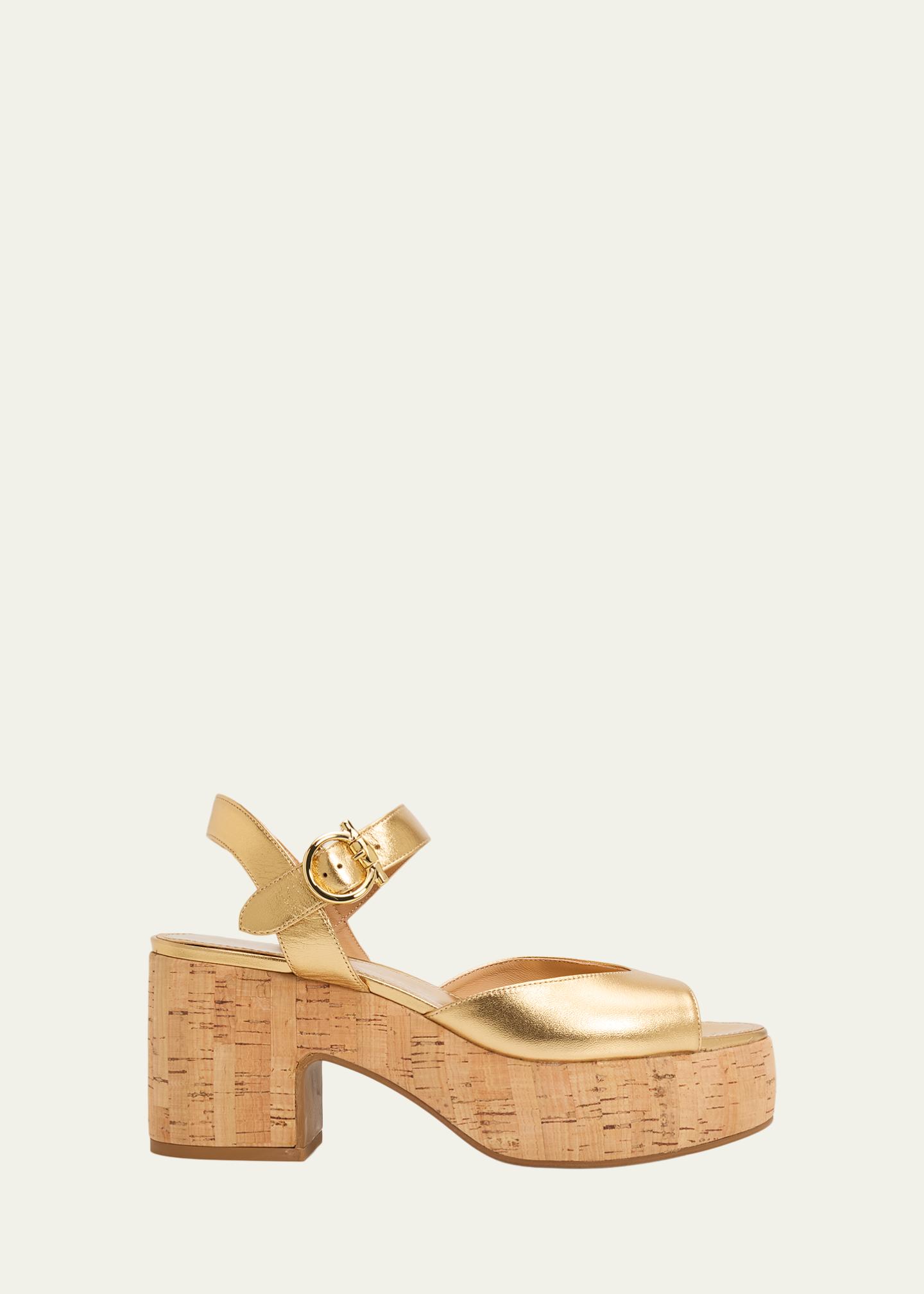 FERRAGAMO 75mm Nerea Metallic Leather Platform Sandals - Bergdorf