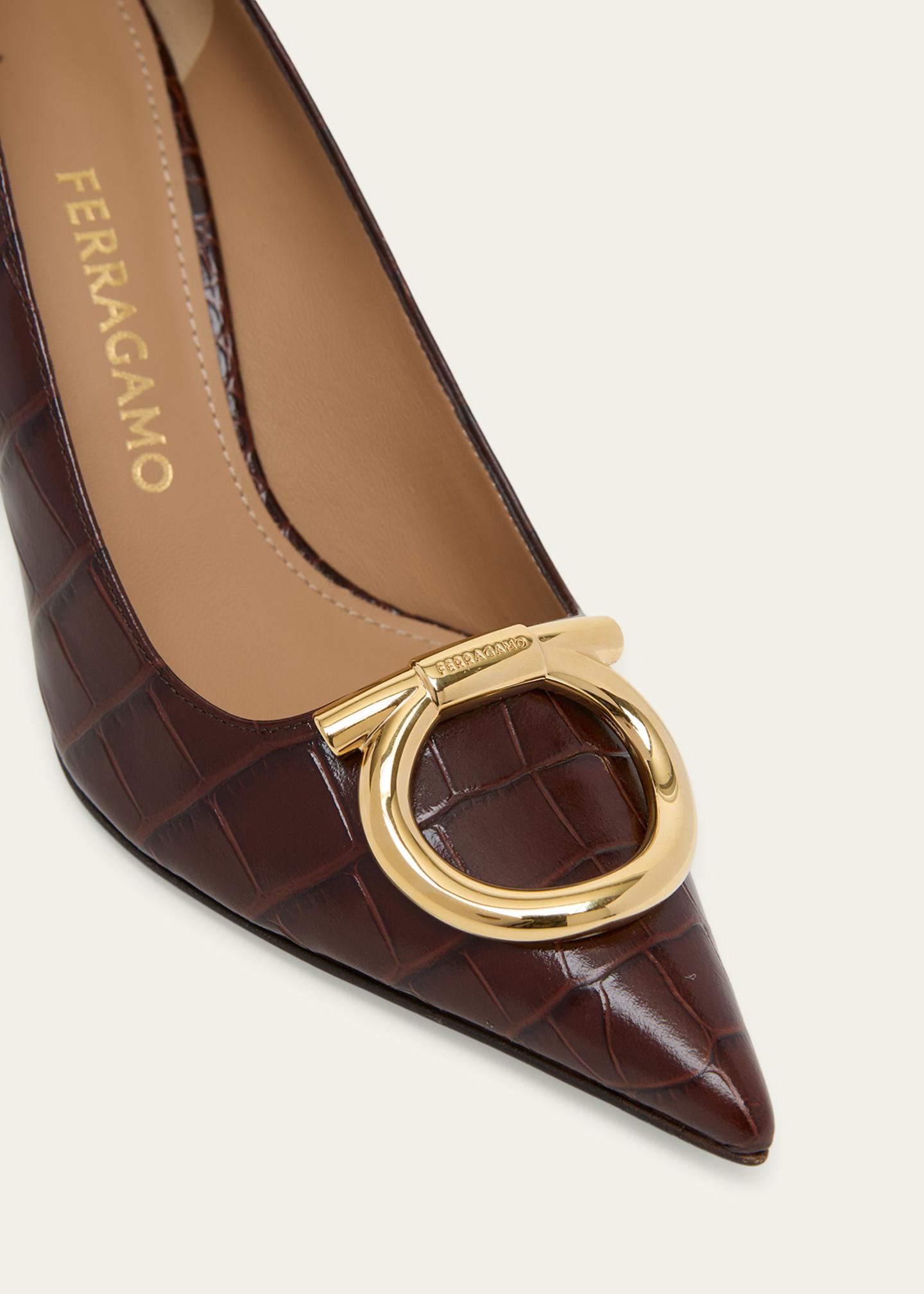 FERRAGAMO 70mm Lara Croc-Embossed Leather Pumps - Bergdorf Goodman