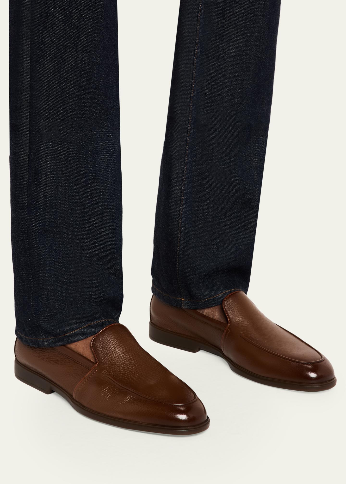Santoni Men's Malibu Grained Leather Rubber-Sole Loafers