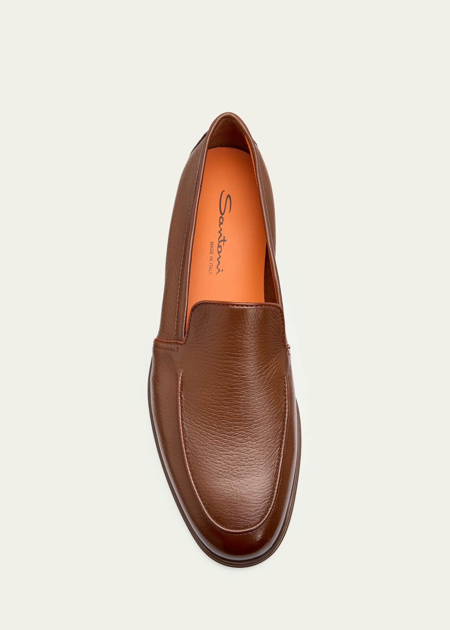 Santoni Men's Malibu Grained Leather Rubber-Sole Loafers