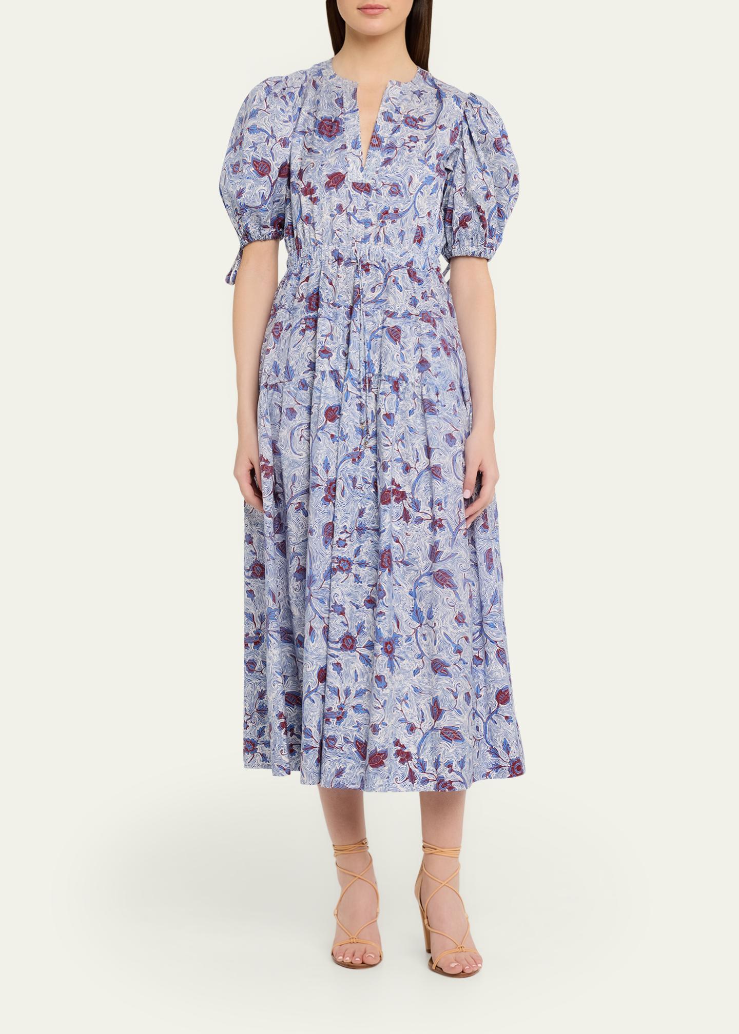 Ulla Johnson Adriana Printed Puff-Sleeve Midi Dress - Bergdorf Goodman