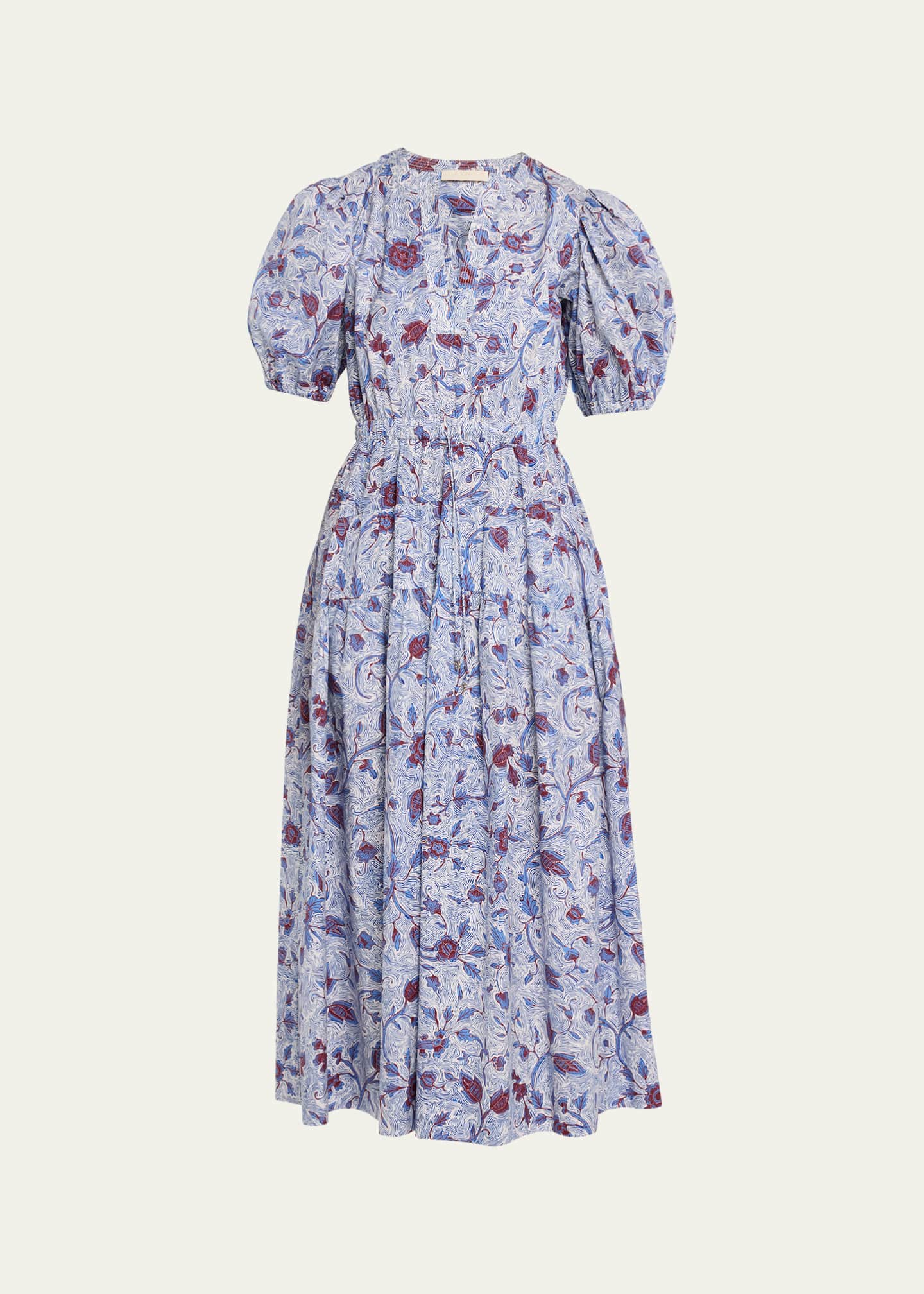 fitted lace wedding dress Harlow Blue & Purple Floral Ruffle Midi Dress main image 0