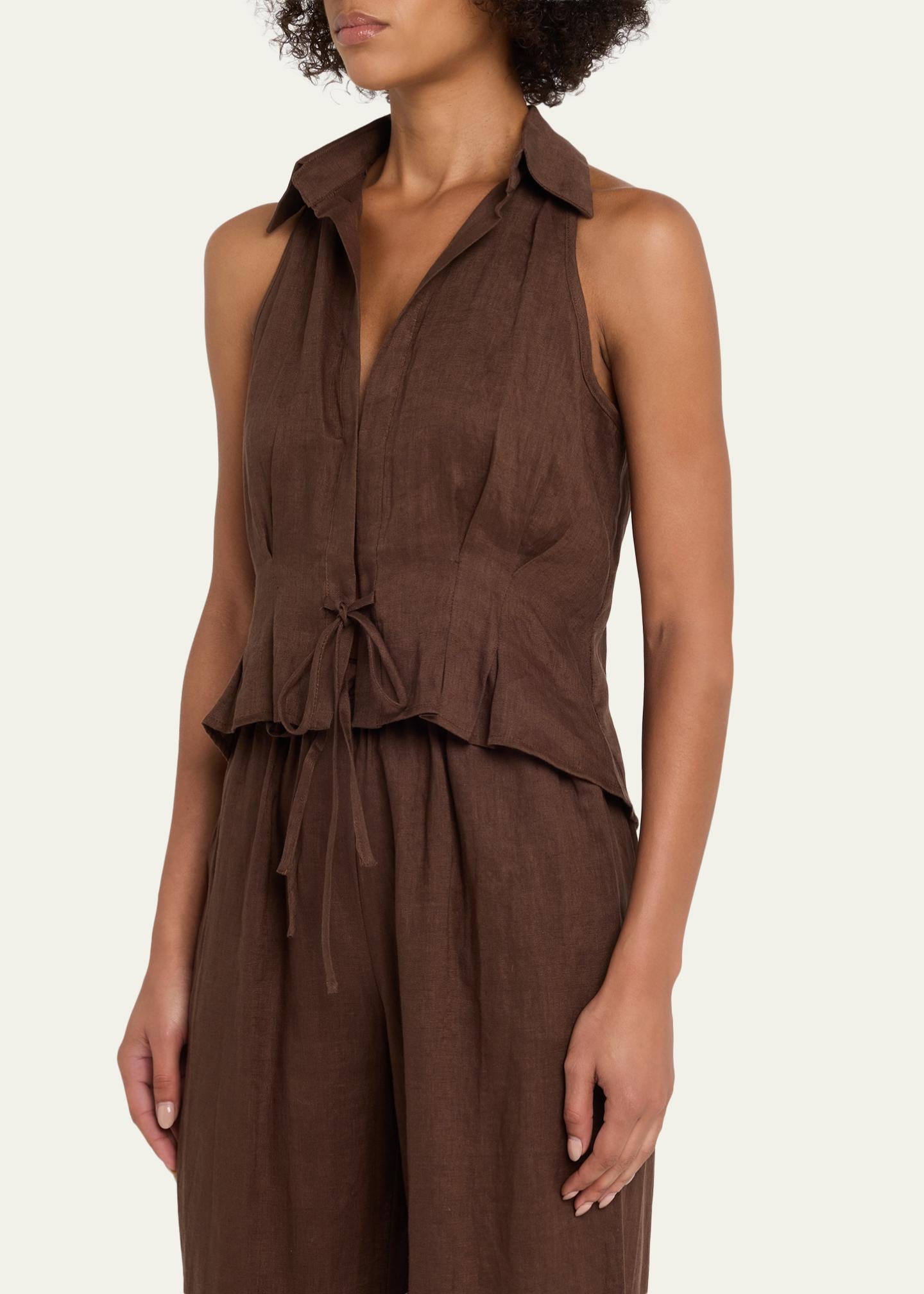 AEXAE Sleeveless Linen Drawstring Top - Bergdorf Goodman
