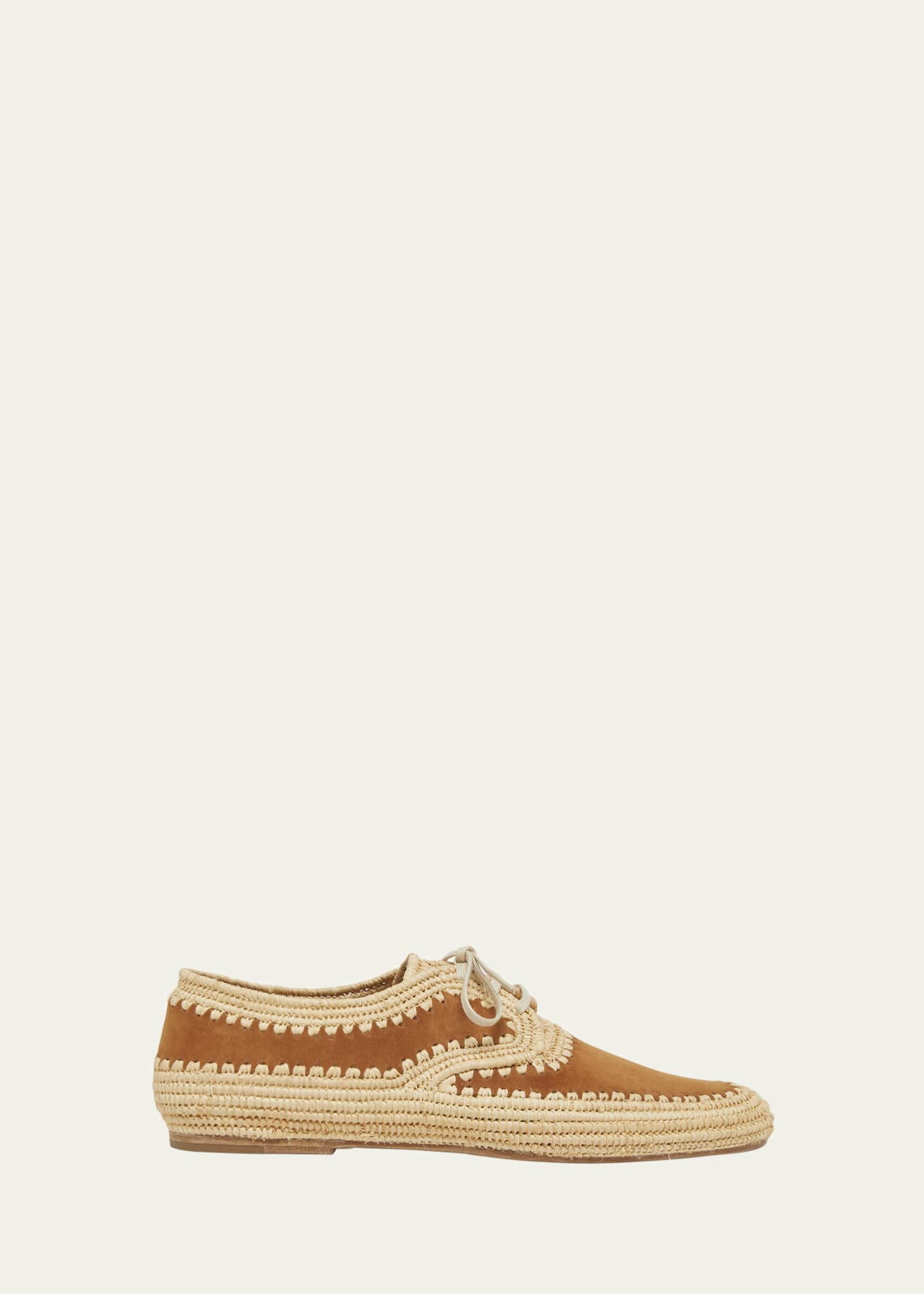 Gabriela Hearst X Clergerie Miguel Suede & Raffia Oxford Shoes, Camel, Women's, 7b / 37eu, Flats Oxfords & Lace-Ups