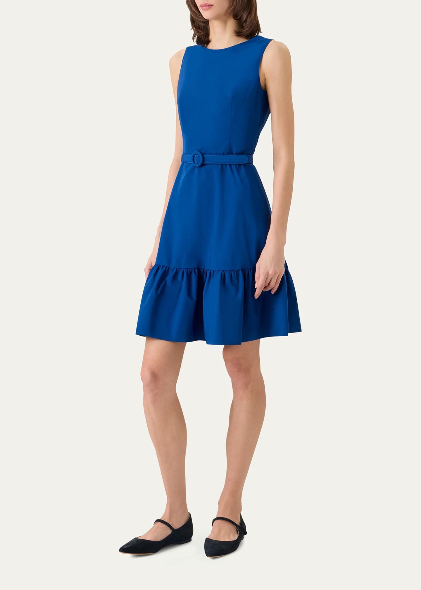 belted knee length dress Akris Punto Sleeveless Ruffle Knee-Length Dress, Blue, Women's, 8, Cocktail & Party Wedding Guest Dresses Sleeveless Dresses sale_not_eoss