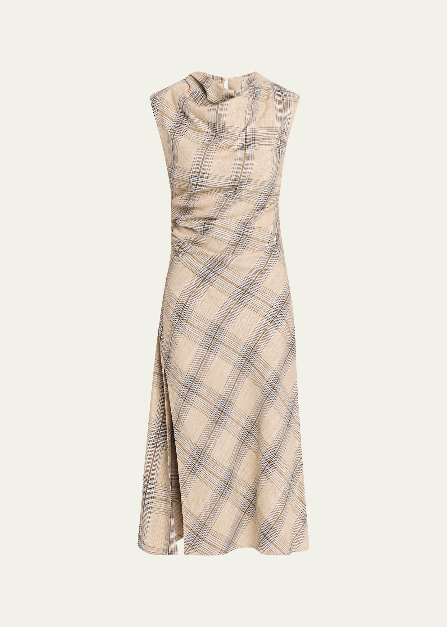 Burke Draped Plaid Midi Dress