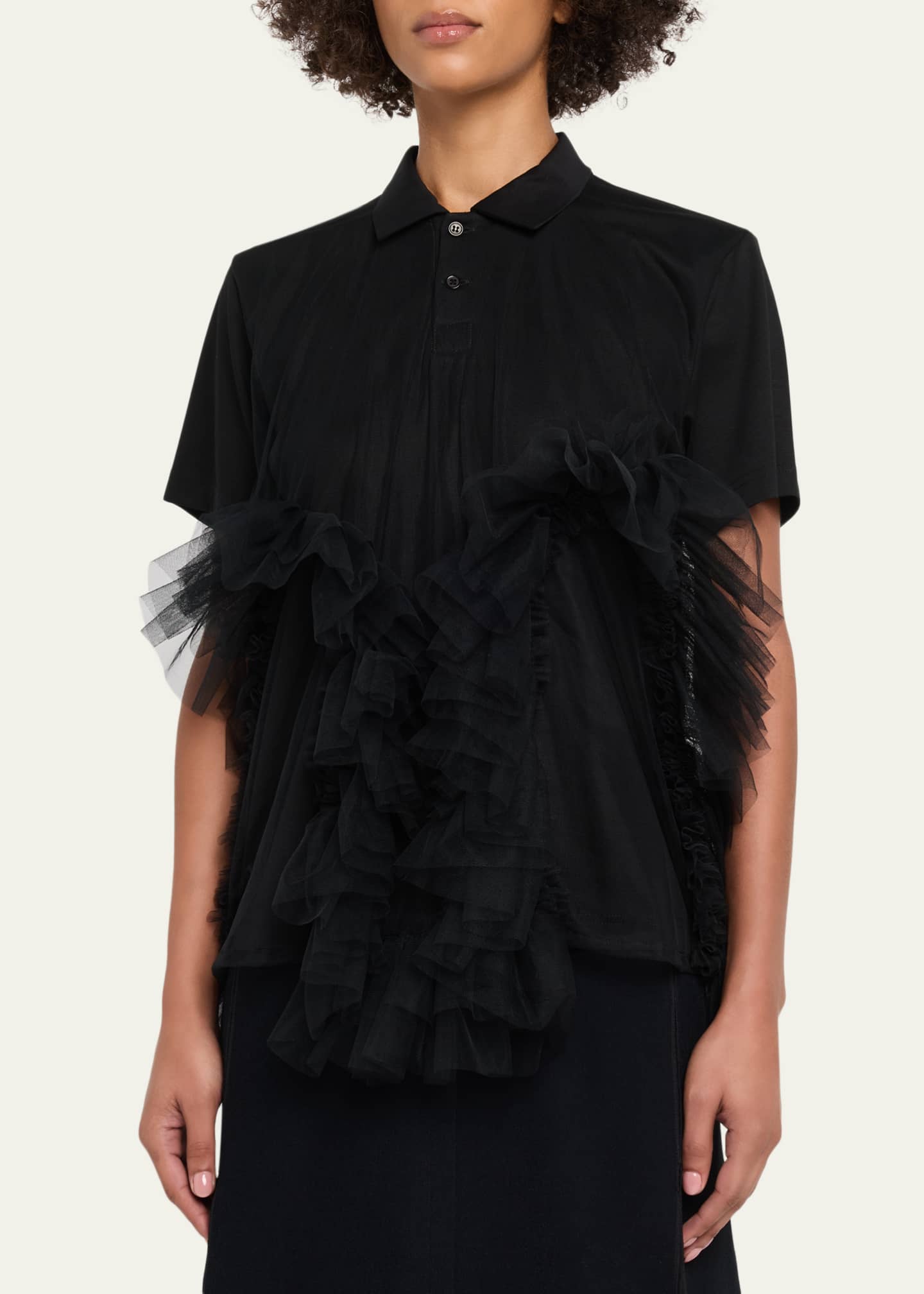 @*様 noir kei ninomiyaシアーシャツ Noir Kei Ninomiya Tiered Tulle Polo Shirt - Bergdorf Goodman