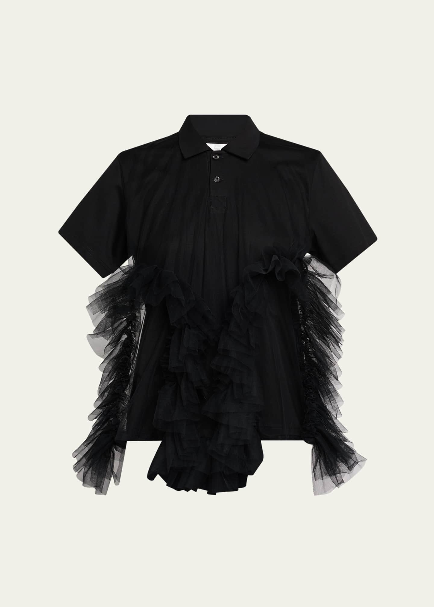 noir kei ninomiya フリル Tシャツ ブラック Noir Kei Ninomiya Tiered Tulle Polo Shirt - Bergdorf Goodman