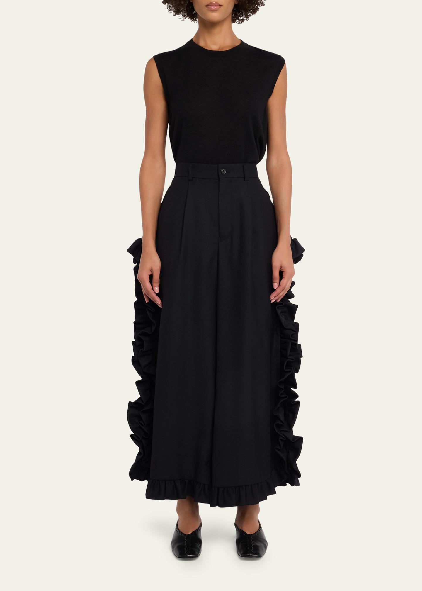 Noir Kei Ninomiya Ruffle Button-Side Wide-Leg Ankle Pants
