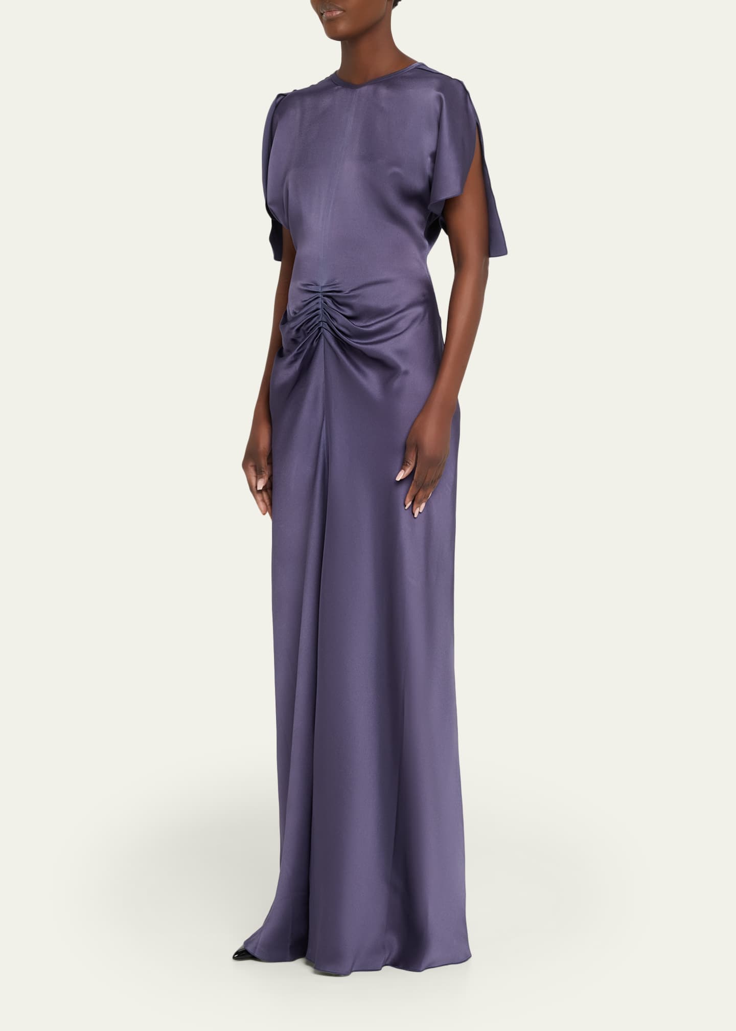 floor length dress women Duntery V-neck Sheath Floor-Length Pleated Dresses, Black main image 1