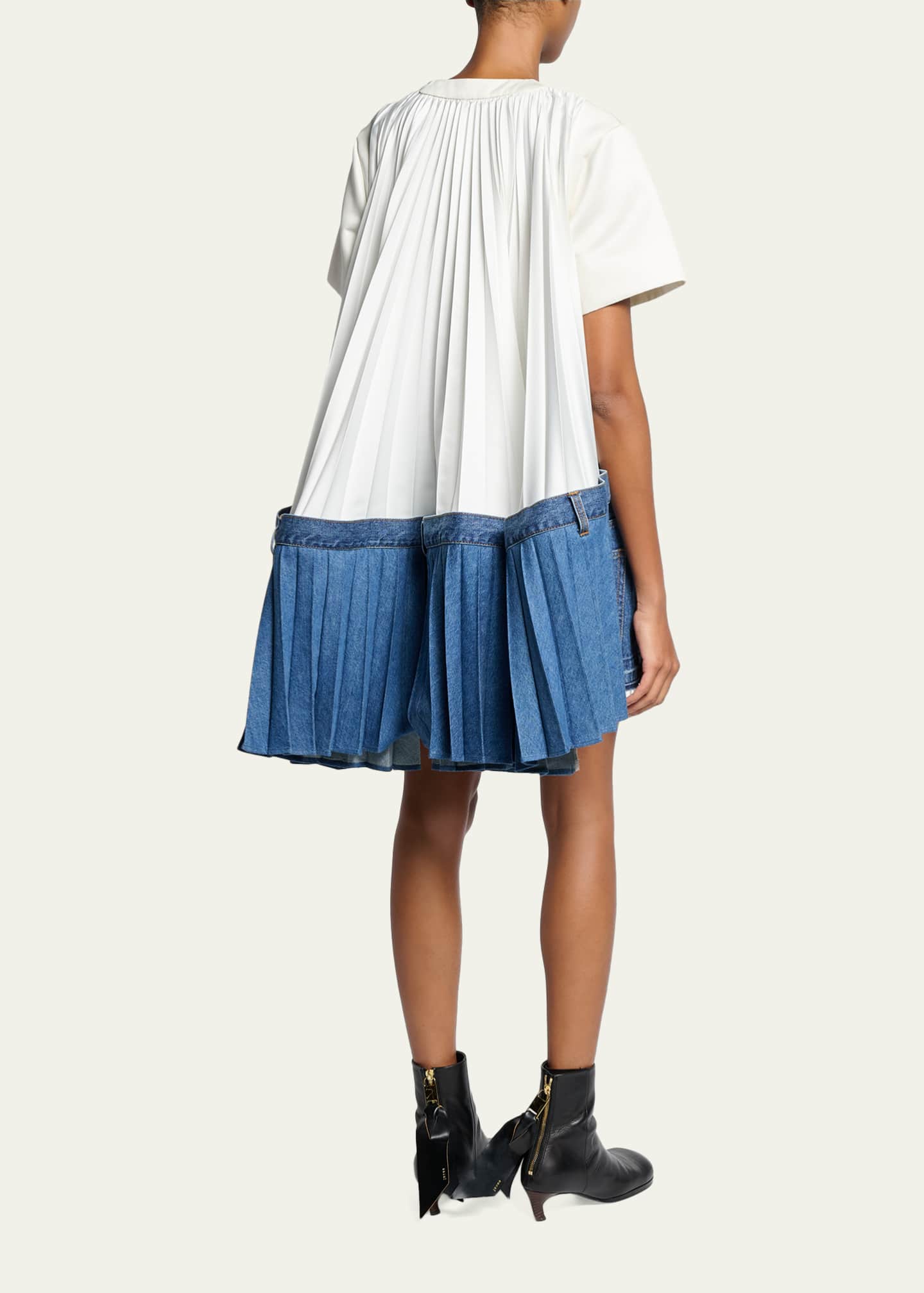 SACAI Mixed-Media Denim Mini T-Shirt Dress - Bergdorf Goodman