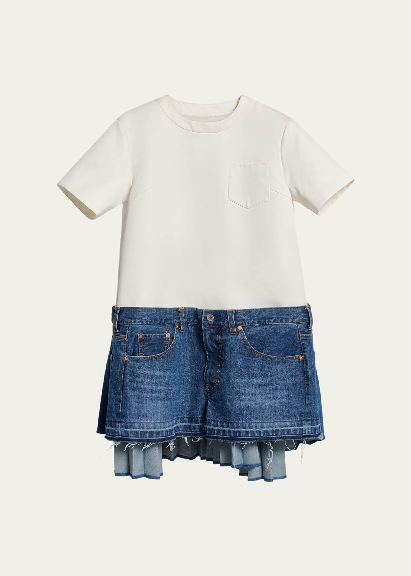 SACAI Mixed-Media Denim Mini T-Shirt Dress - Bergdorf Goodman