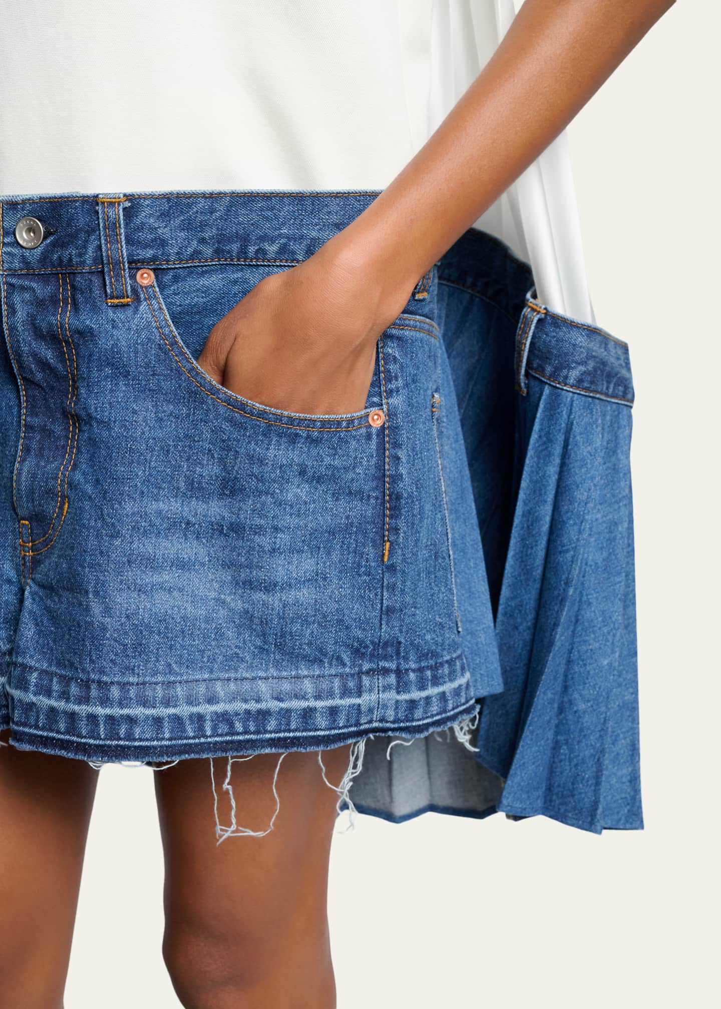 SACAI Mixed-Media Denim Mini T-Shirt Dress - Bergdorf Goodman