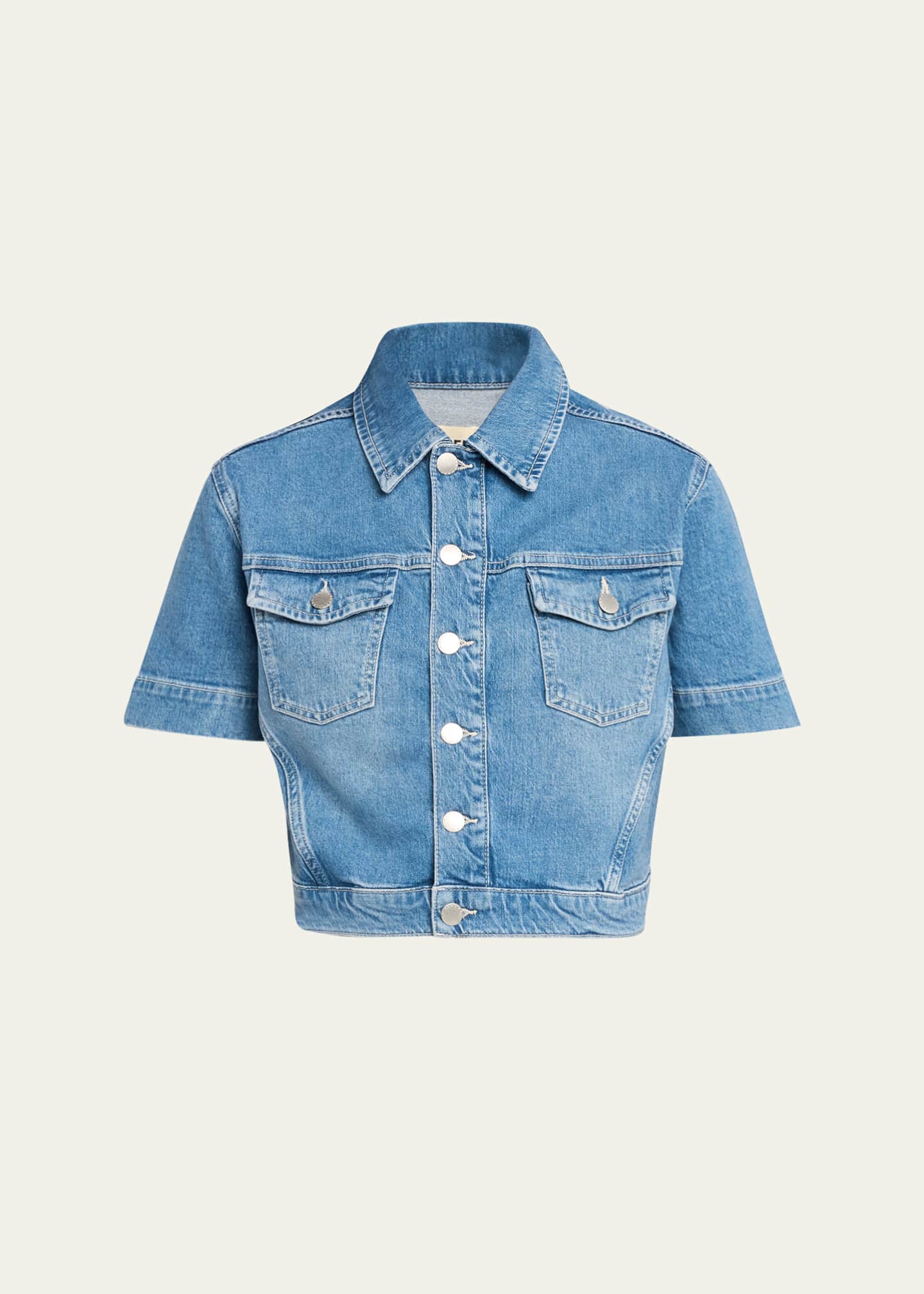 L'Agence Kirstie Cropped Short-Sleeve Denim Jacket - Bergdorf Goodman